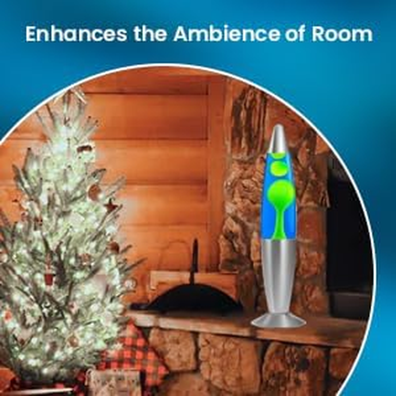 Bonlux Lavalamps, Classic Lavalamps for Adults and Kids-Smoothing Motion Lavalights for Relaxation,Aluminium Base,13.5Inch,With 2-Pack R39 25W E14 Lavalight Bulb,Blue Liquid/Green Wax