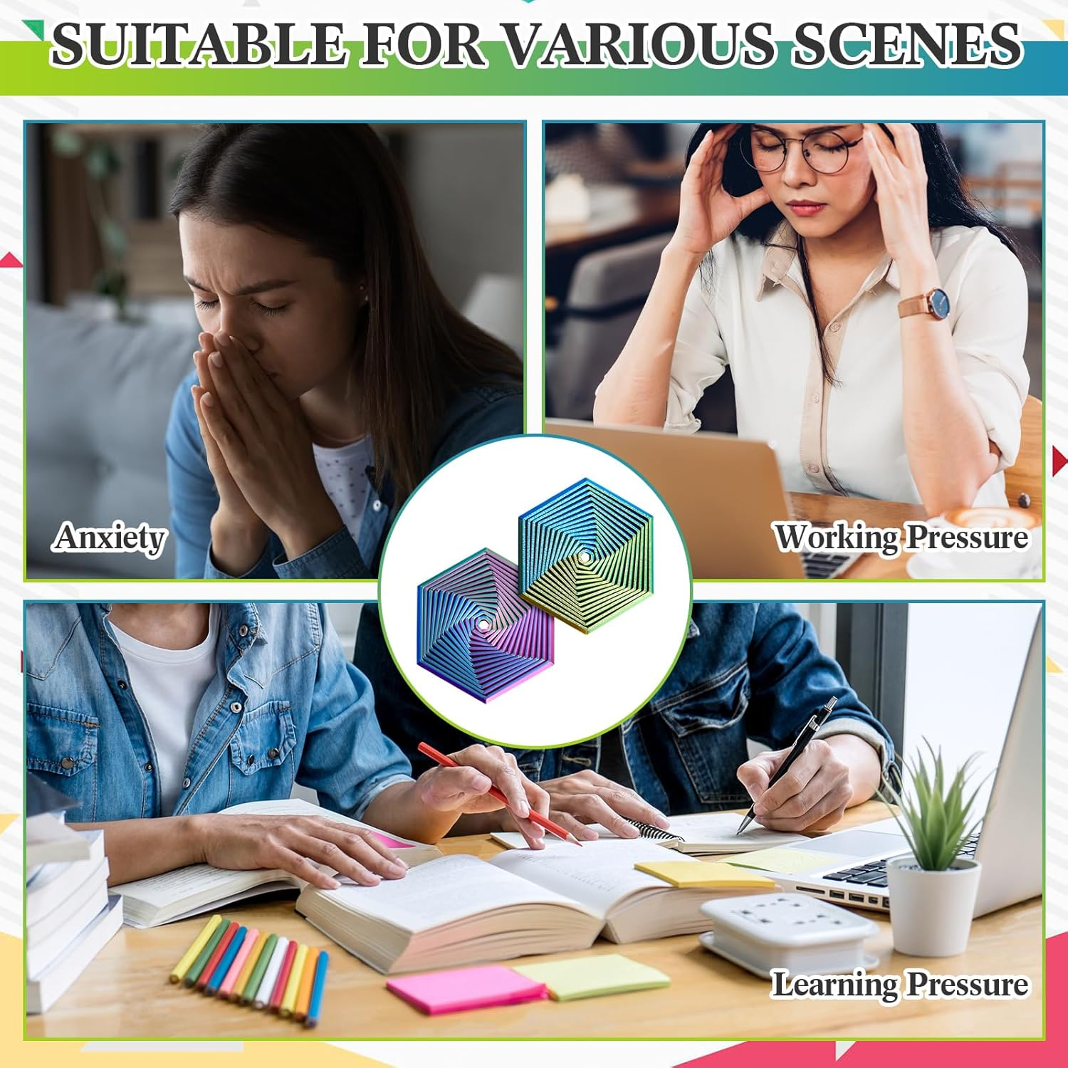 Seenelling 2 Pcs Fractal Fidget Hexagon 3D Printed anti Stress Sensory Tool for Adults Mindful Meditation Tool Geometric Hexagon Spiral for Stress and Anxiety Relief