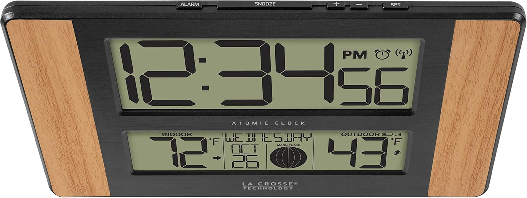 La Crosse Technology Atomic Digital Clock with Outdoor Temperature, Wood Oak, 0 image number 1