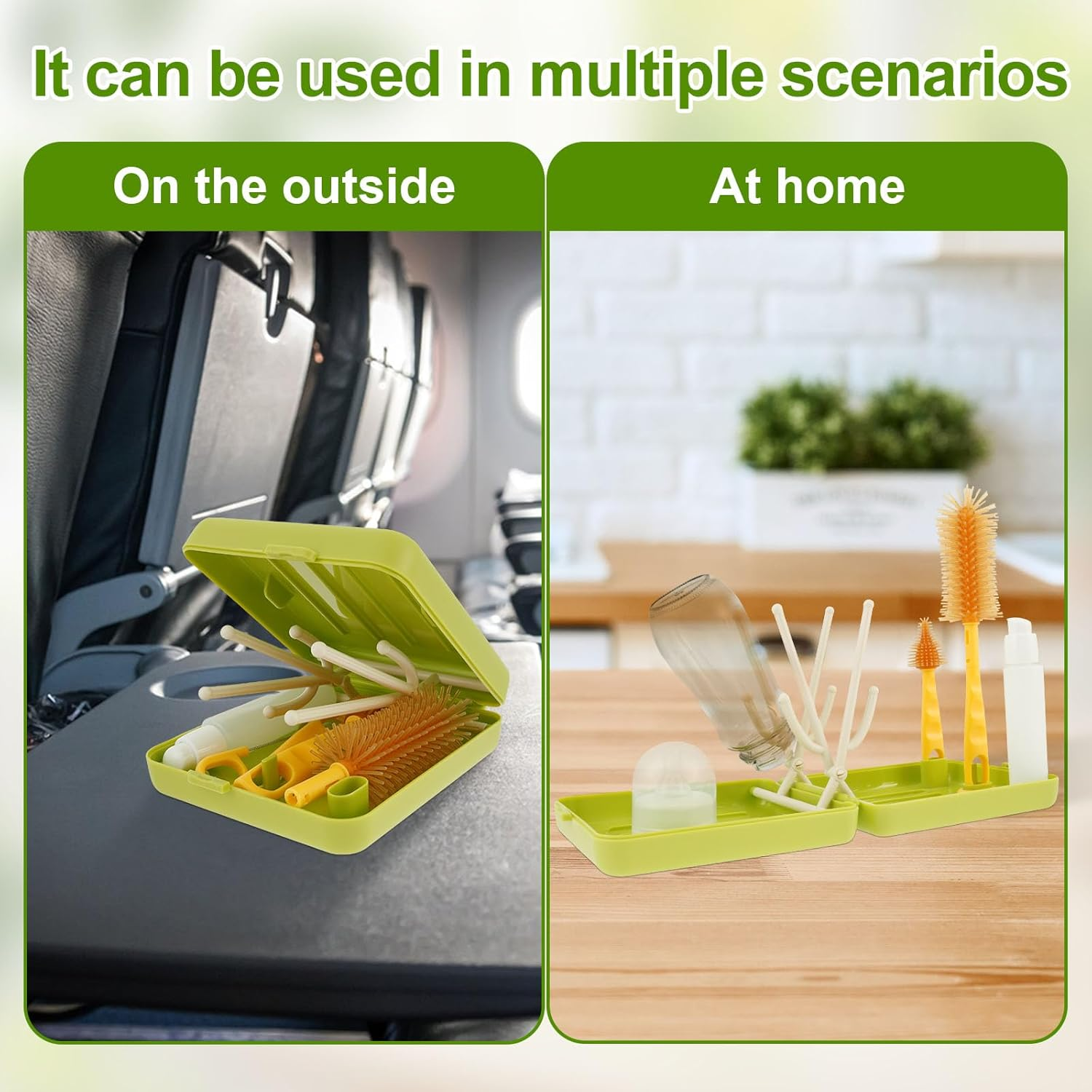 Baby Bottle Brush Kit - Stable Bottle Cleaning Kit Easy to Use Baby Bottle Cleaning Tool Portable Traveling Bottle Cleaner Kit Versatile Baby Bottle Cleaner Brush Set for Babies (Green) image number 4