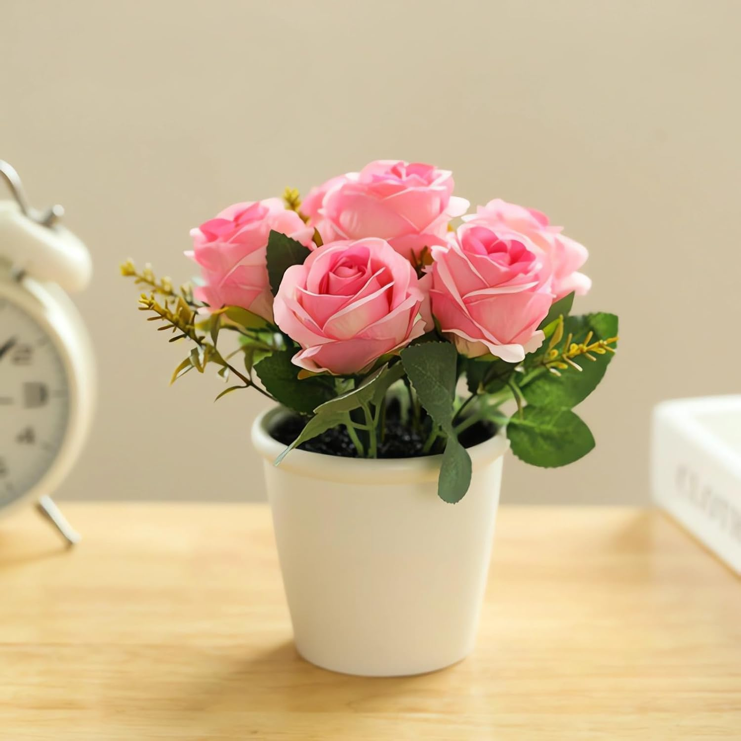 Artificial Flowers with Vase, Artificial Flowers in Vase, Fake Flowers Home Flower Arrangement, Balcony, Hallway, Garden, Bedroom, Living Room, Dining Table Decoration Flower (C Pink) - D Green image number 6