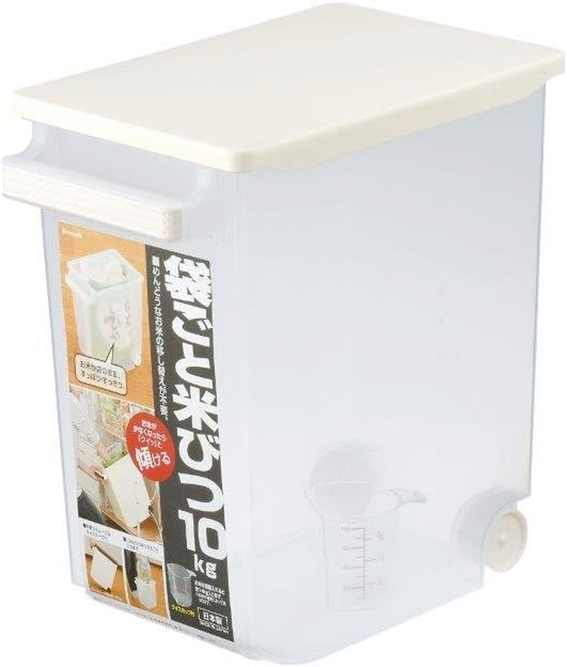 Inomata Kagaku Rice Bin with Bag, Measuring Cup, 22.0 Lbs (10 Kg)