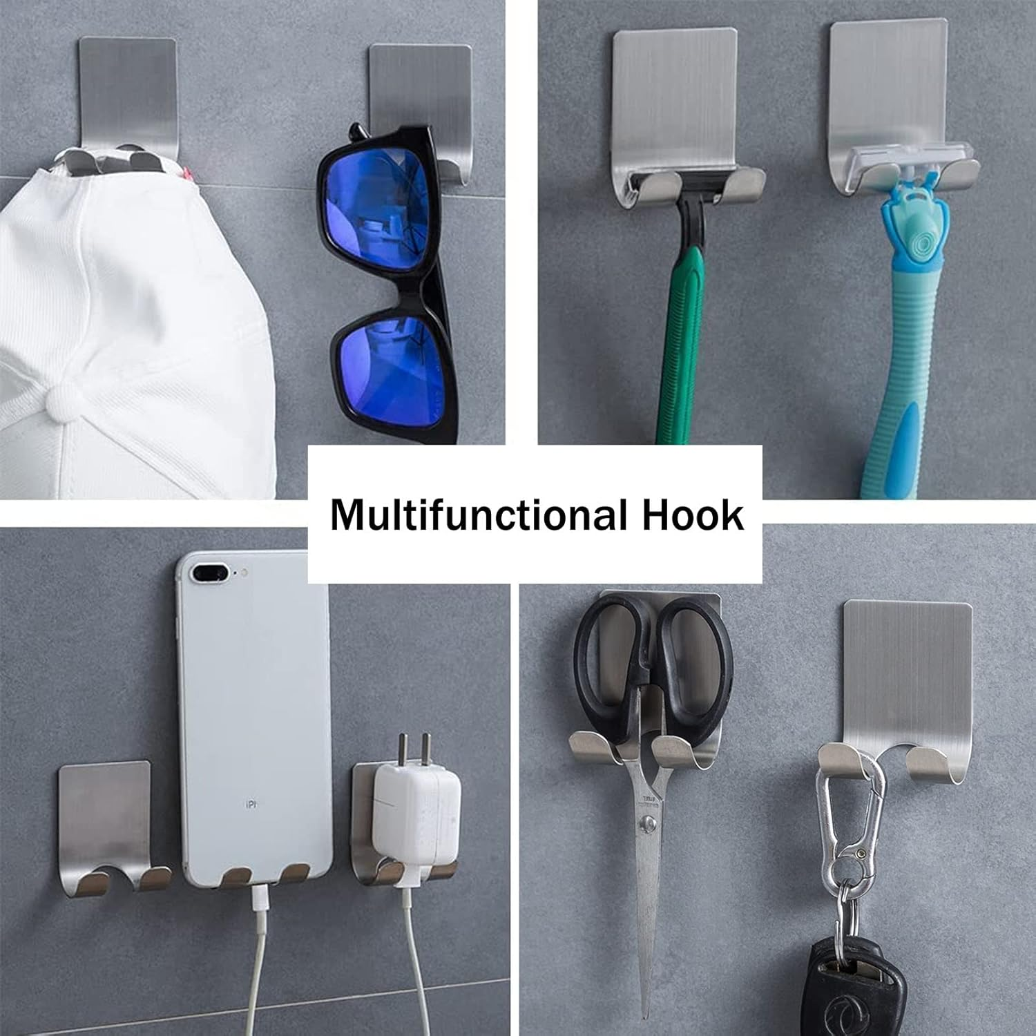 Winlauyet Set of 2 Stainless Steel Hair Dryer Holders, Hair Dryer Holder, Hair Dryer Holder with Self-Adhesive Razor Holder, Cable Holder, Hook (Set of 2) image number 5