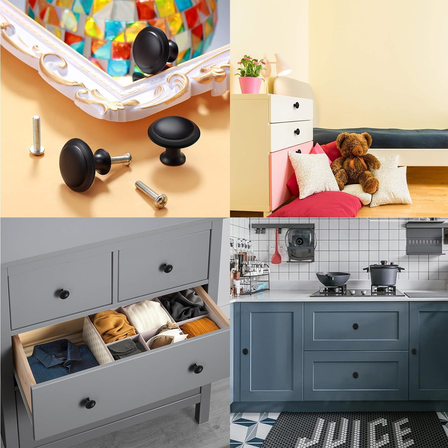 Paifencodill 20 PCS Vintage Cabinet Knobs, Chic Drawer Handles, Antique Kitchen Cupboard Handles, 30Mm round Furniture Door Knob, Black Draw Pulls and Knobs Drawer Handles with Screws