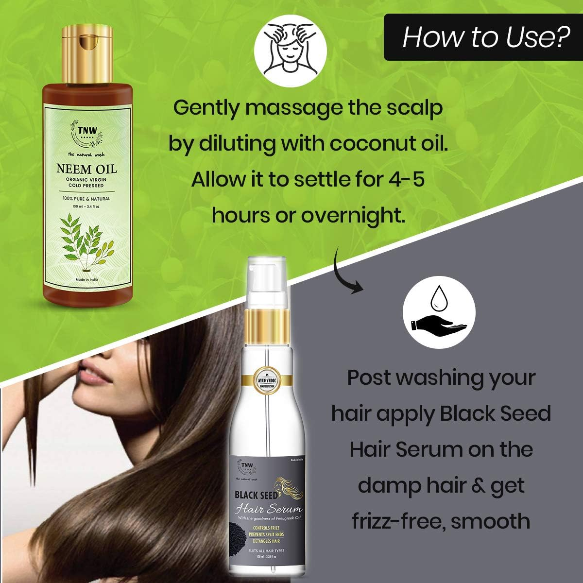 TNW-THE NATURAL WASH Dandruff Care Combo of Cold Pressed Neem Oil and Black Seed Hair Serum (All Natural, Chemical-Free) image number 2