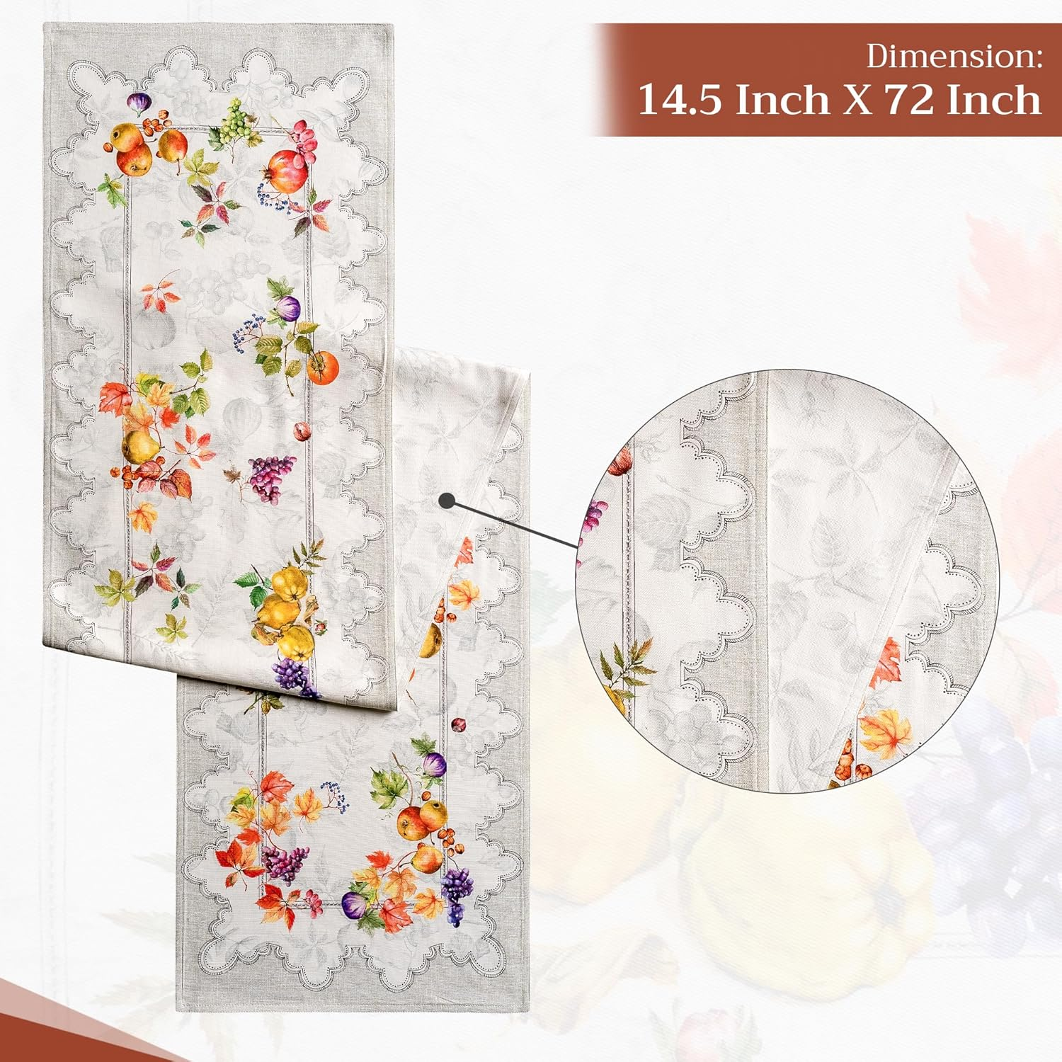 Maison D' Hermine Table Runner 100% Cotton Double Layer Table Runners 72 Inches Long for Thanksgiving Christmas Decorations Home Kitchen Dining Party Wedding (Fruit D'Hiver, 14.5" X 72") image number 1