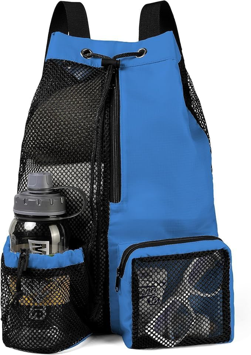 Swim Bag Foldable Mesh Drawstring Bag with Quick-Dry Shoulder Strap Beach Backpack with Wet Pocket for Swimming, Gym, and Workout Gear image number 5
