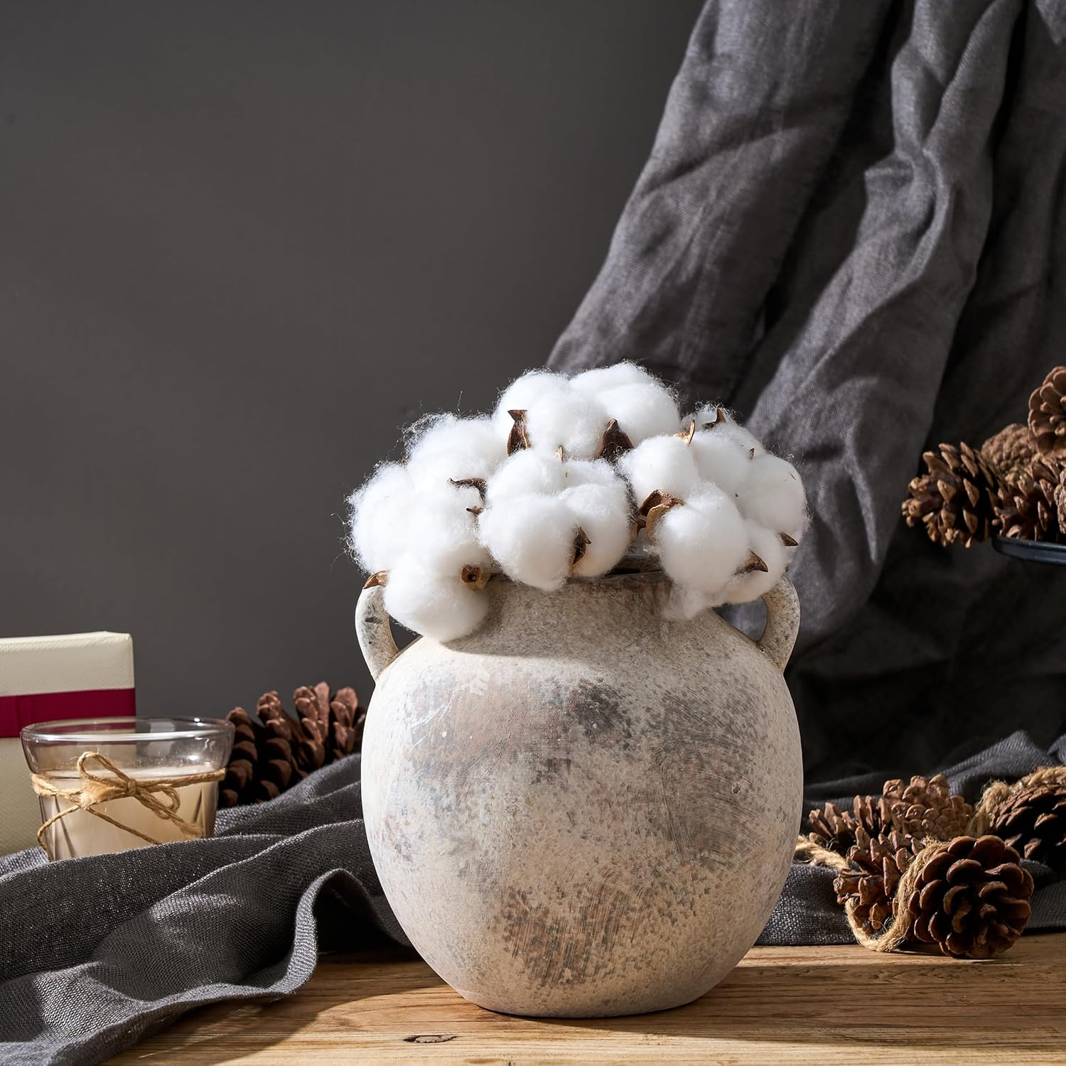 5.8 Inch Terracotta Vase with Handles, Rustic Vase for Home Decor, Farmhouse, Living Room, Table - Gray, Set of 1 image number 5