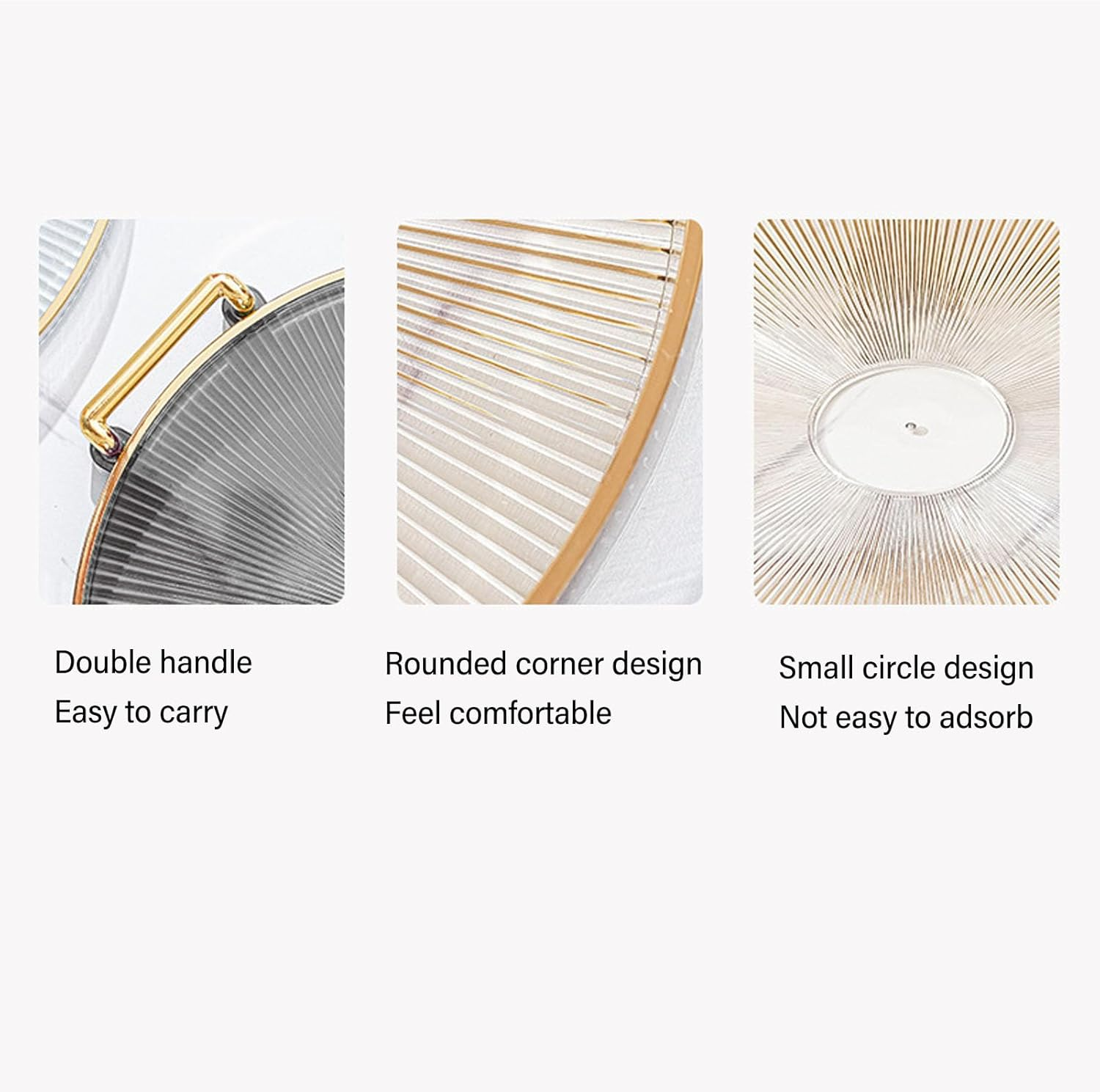 Round Decorative Tray with Gold Handles - Multi Functional Golden Rim Serving Tray for Fruit Desserts, round Tray with Gold Handle (Smoke Gray) image number 3