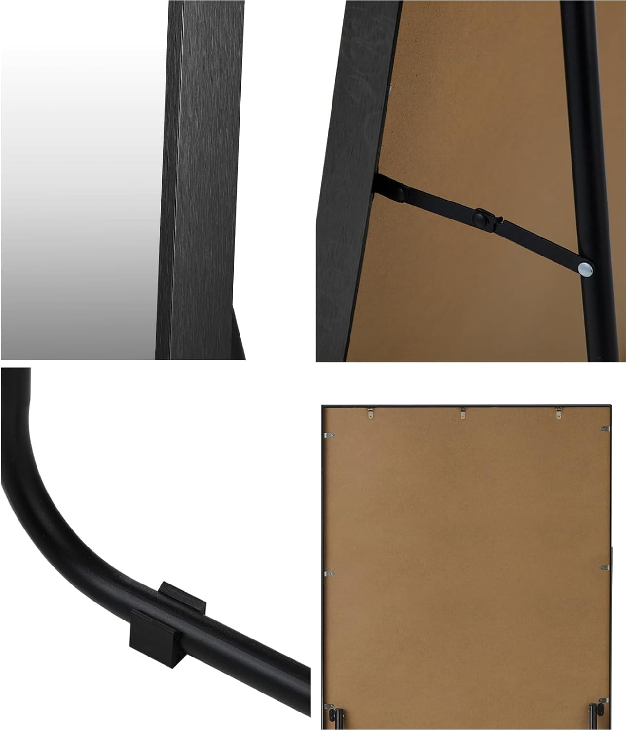 Oikiture 166 X 60Cm Full Length Mirror with Aluminium Frame and Non-Slip Edge Rectangle Floor Standing Mirror for Home Living Room Black image number 5