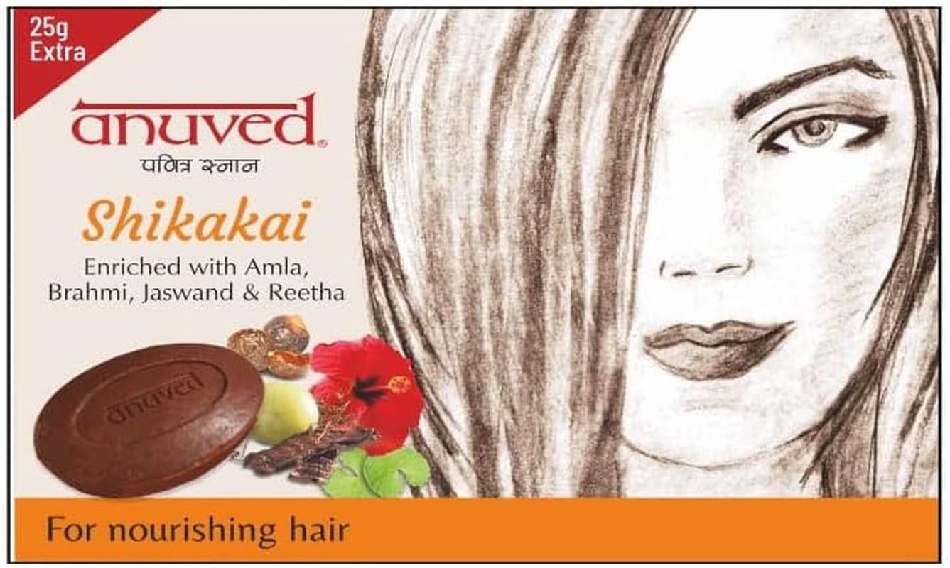Anuved Herbal Shikakai Soap | Pack of 4 | 100 Grams Each | with Shikakai, Amla, Brahmi, Jaswand, Reetha, Excellent for Cleansing, Nourishing & Conditioning for All Types of Hair image number 1