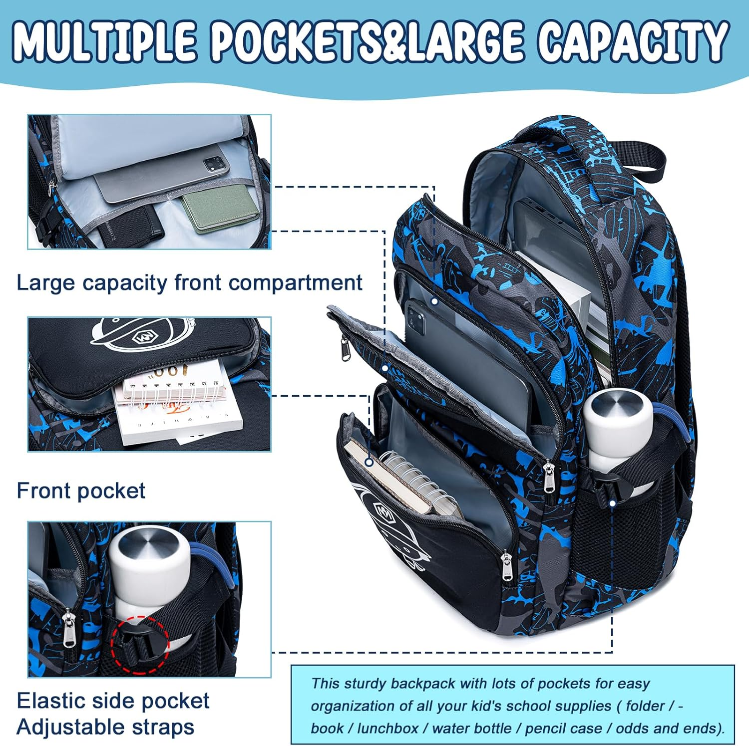 Bluboon Kids Backpack Boys Camo Bookbag Teens Elementary School Bag Daypack Travel Back Pack Middle School - Boy-Camo 2Pcs image number 5