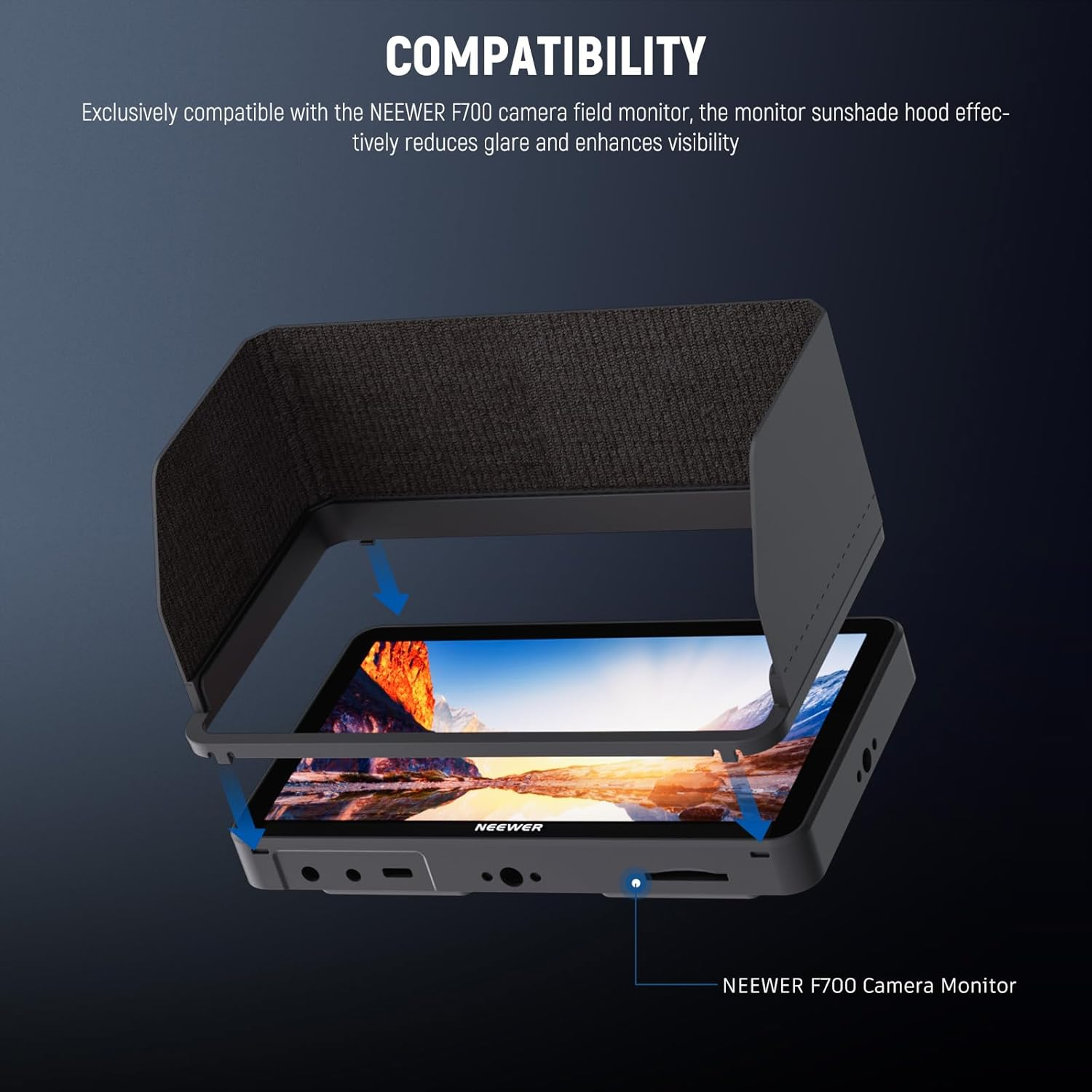 NEEWER Monitor Sunshade Hood for NEEWER F700 Camera Field Monitor, Three Sided Sun Hood & Formfitting Frame, Easy Button Access, Hook & Hook Attached, MA007 image number 6