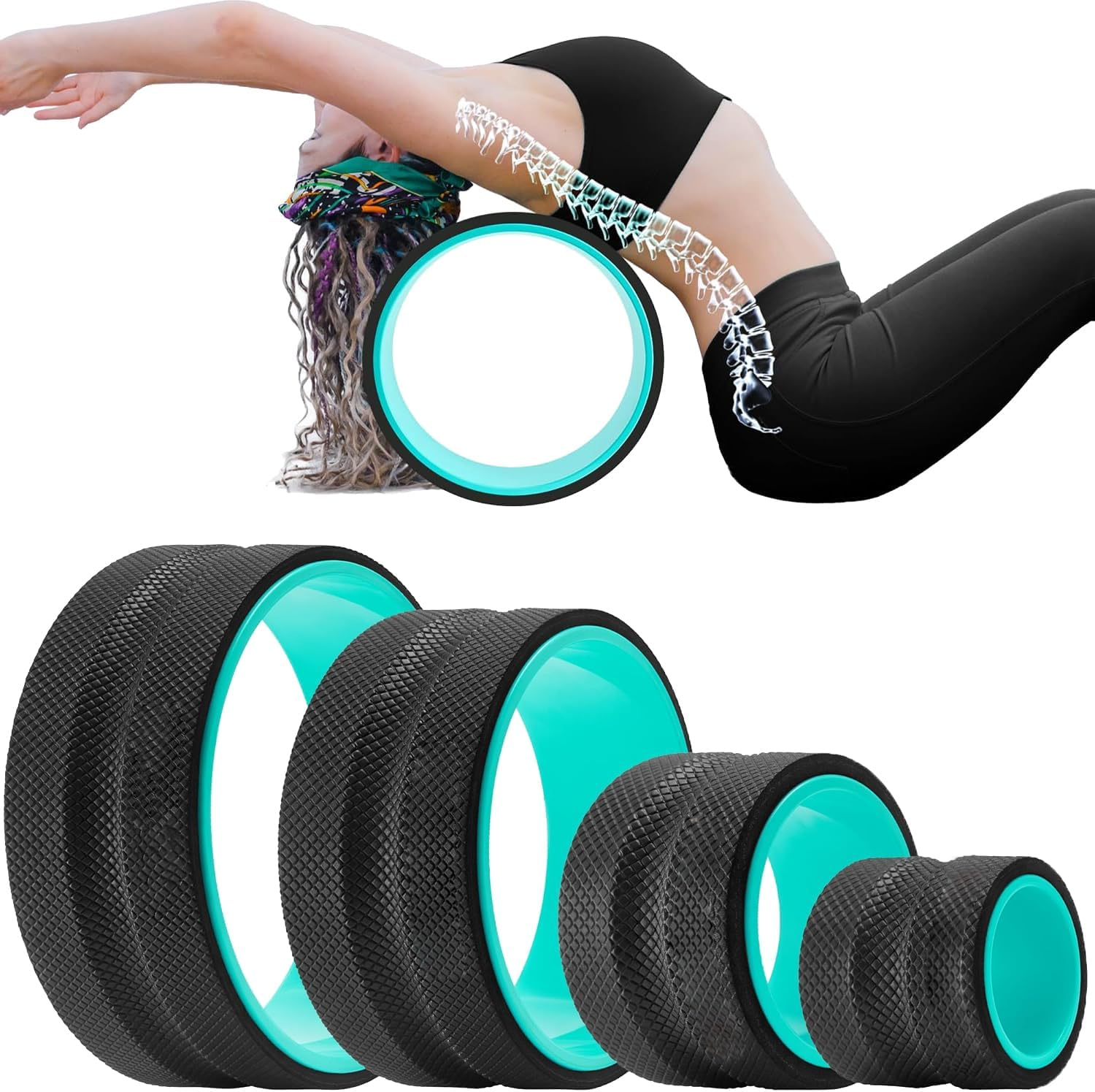 Back Roller Wheel Set of 4 &ndash; Foam Back Stretcher for Pain Relief, Spine Cradle Deep Tissue Massage Roller for Stretching & Physical Therapy image number 3