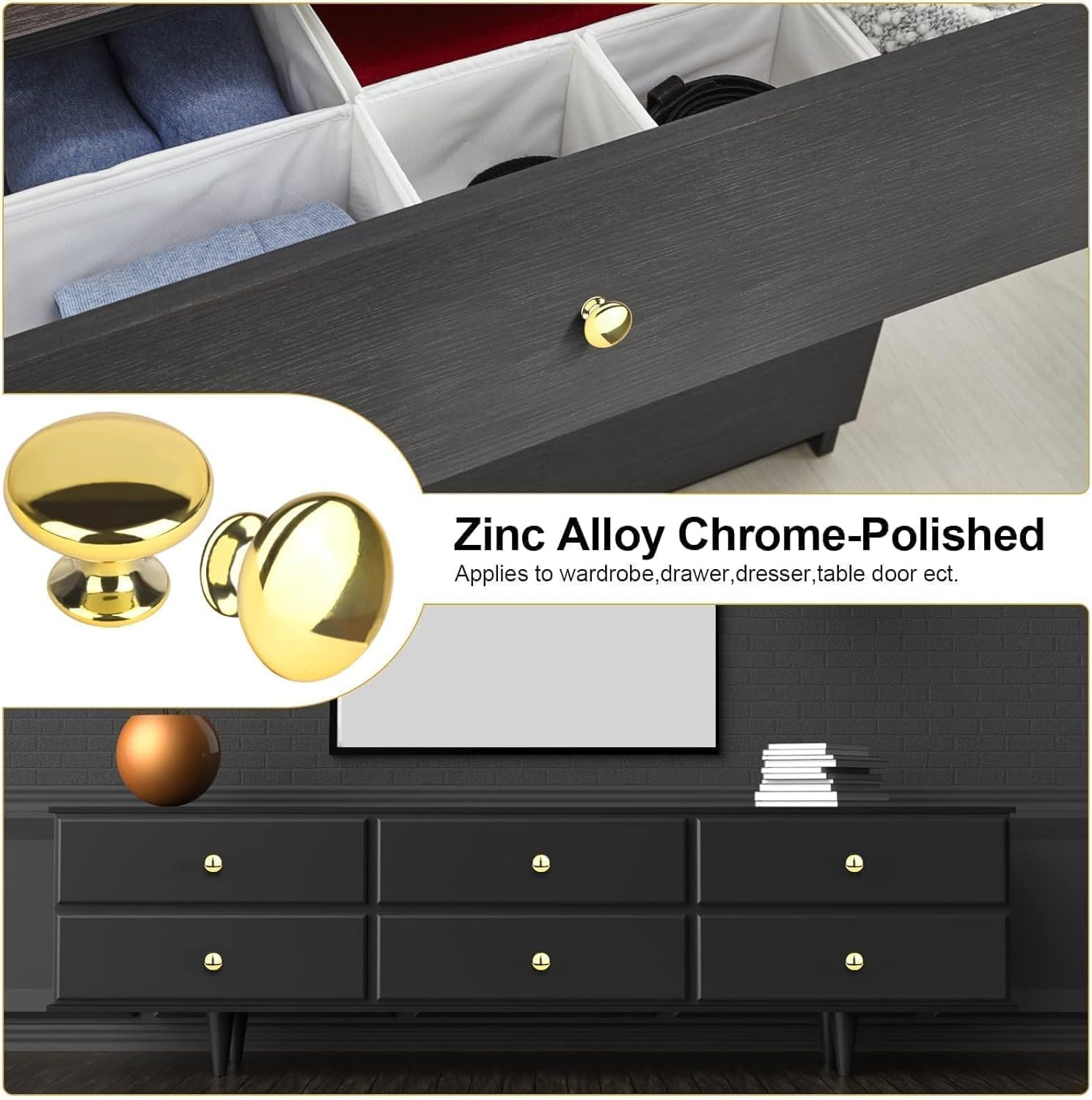 Octinpris Gold Drawer Knobs Polished Chrome Cabinet Hardware round Mushroom Gold Cabinet Knob Pull Handle 30Mm/1.18" for Kitchen Cupboard Furniture Chest Door Dresser Bathroom (10Pack) image number 4