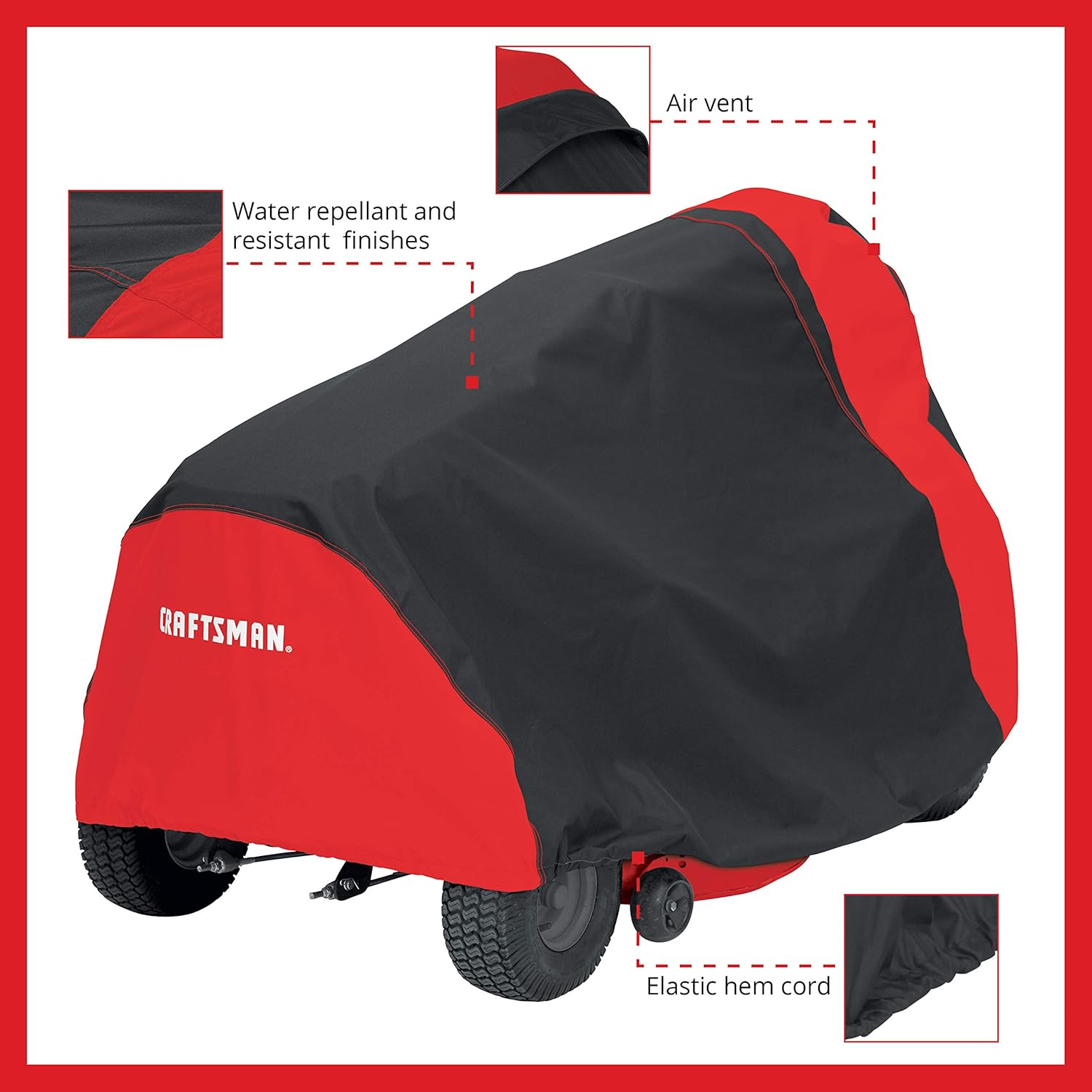 Craftsman Riding Lawn Mower Cover, Medium,Black/Red image number 2