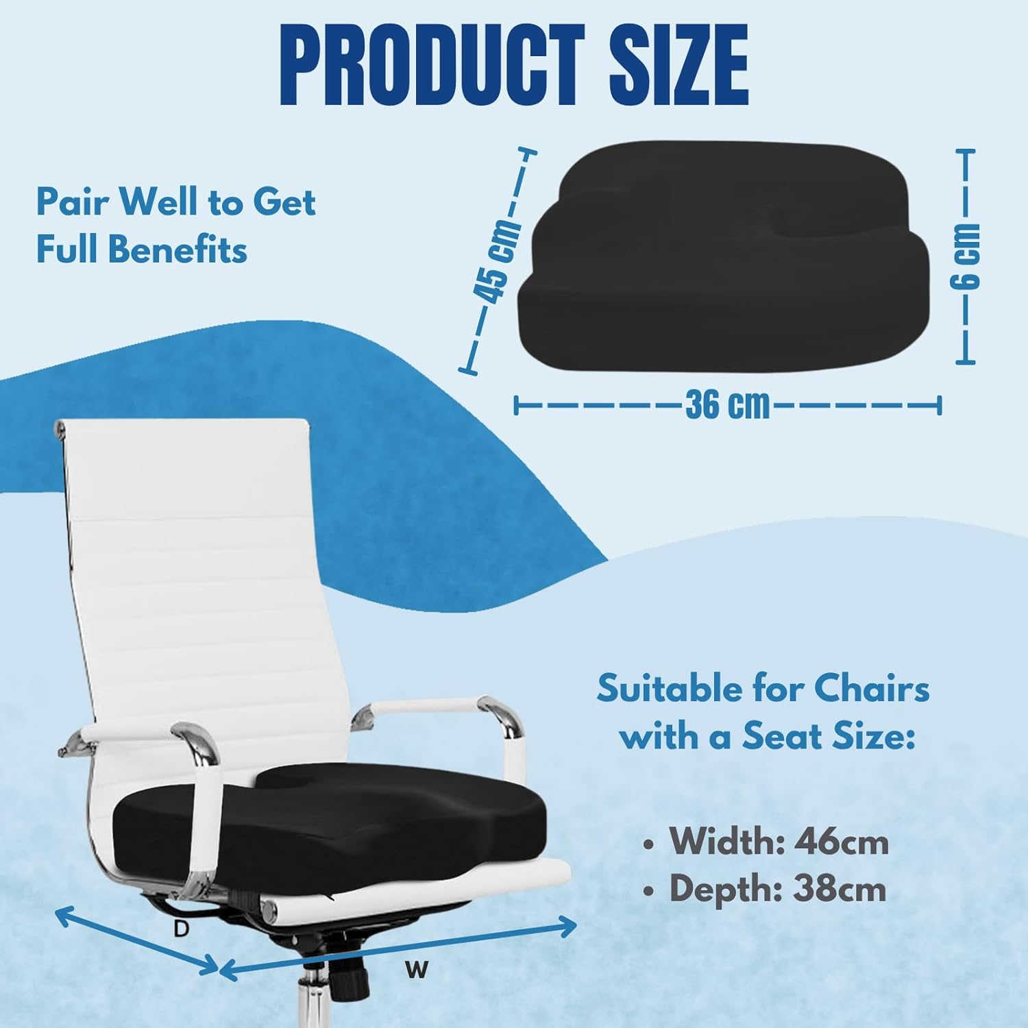Seat Cushion for Office Chair, JOMWEN Memory Foam Non-Slip Cushion for Back Coccyx Tailbone Pain Relief, Butt Pillow for Office Chair, Car, Airplane, Black image number 2