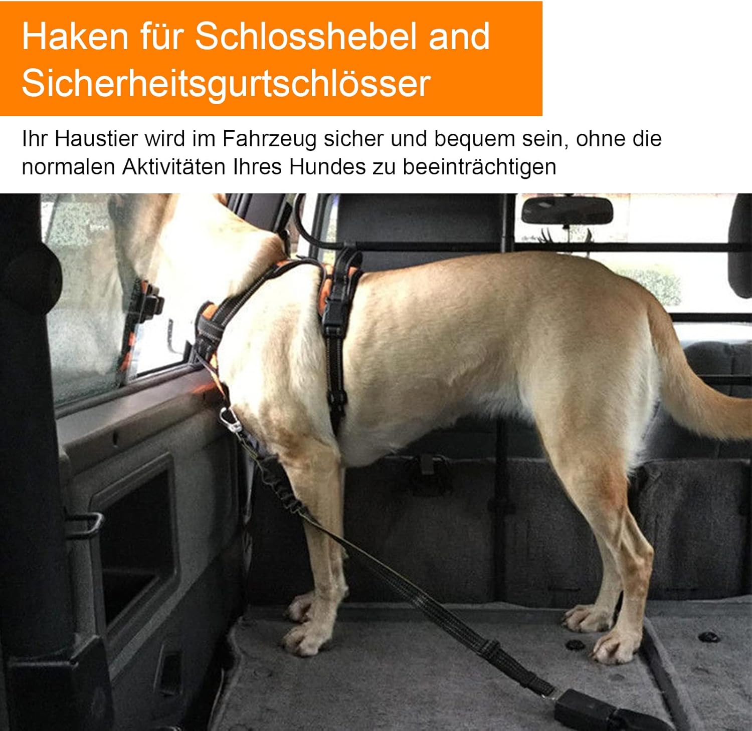 Dog Seat Belt, Pack of 2 Adjustable Seat Belt Dogs for Car, 3-In-1 Reflective Bungee Dog Belt for Car with Hook Seat Belt Dog Car for All Dog Breeds & Car Types (Black) image number 6