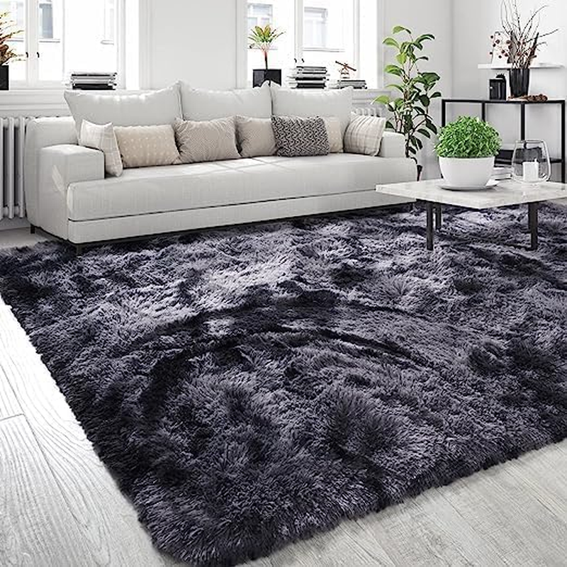 Leesentec Super Soft Indoor Modern Shag Area Silky Smooth Fur Rugs Fluffy Rugs Anti-Skid Shaggy Area Rug Dining Room Home Bedroom Carpet Floor(Black Gray, 200X250Cm) image number 1