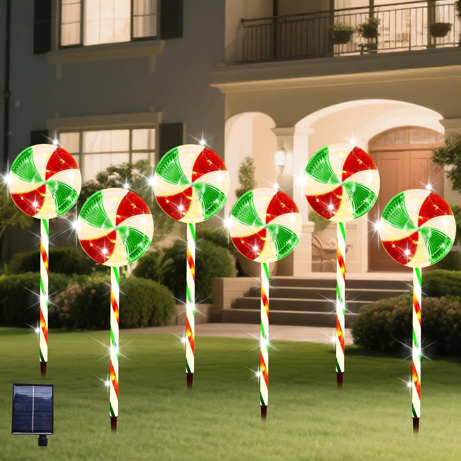 QINER Christmas Solar Lollipop Lights, 4 Pcs with 8 Modes, Green, Warm White, Outdoor Holiday Decoration, Pathway Lighting image number 3