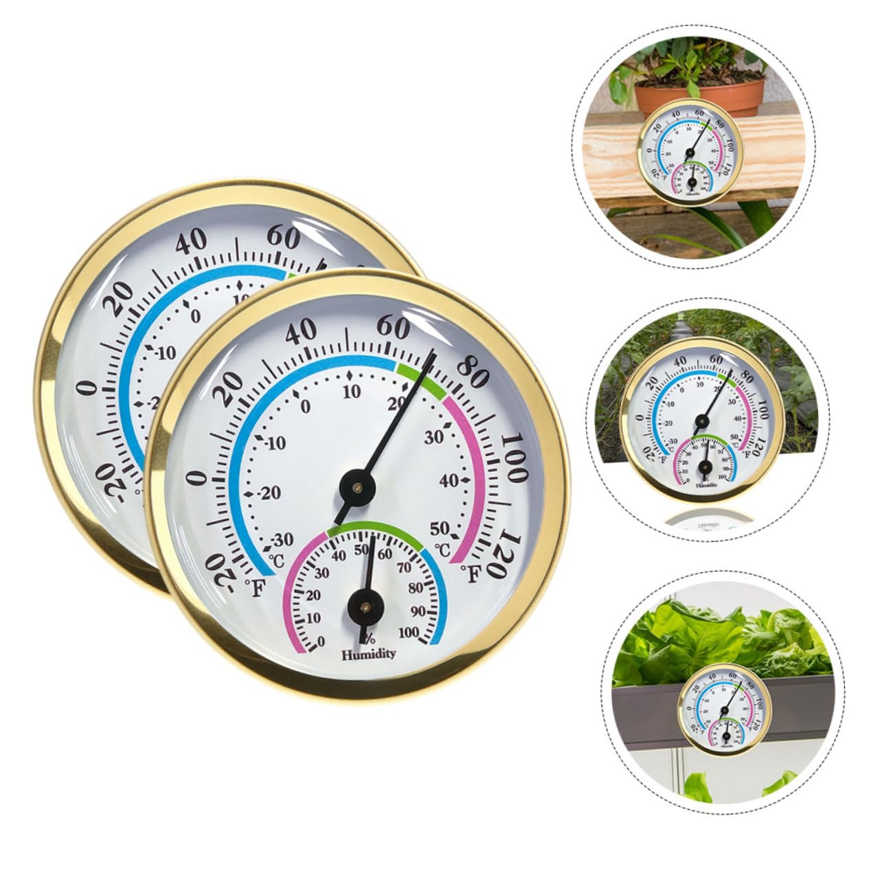 Ifundom 2Pcs Mini Indoor Thermometer Hygrometer Gold Decorative Humidity Gauge for Wine Cabinets Rooms Office Wall Mount Moisture Sensor image number 1