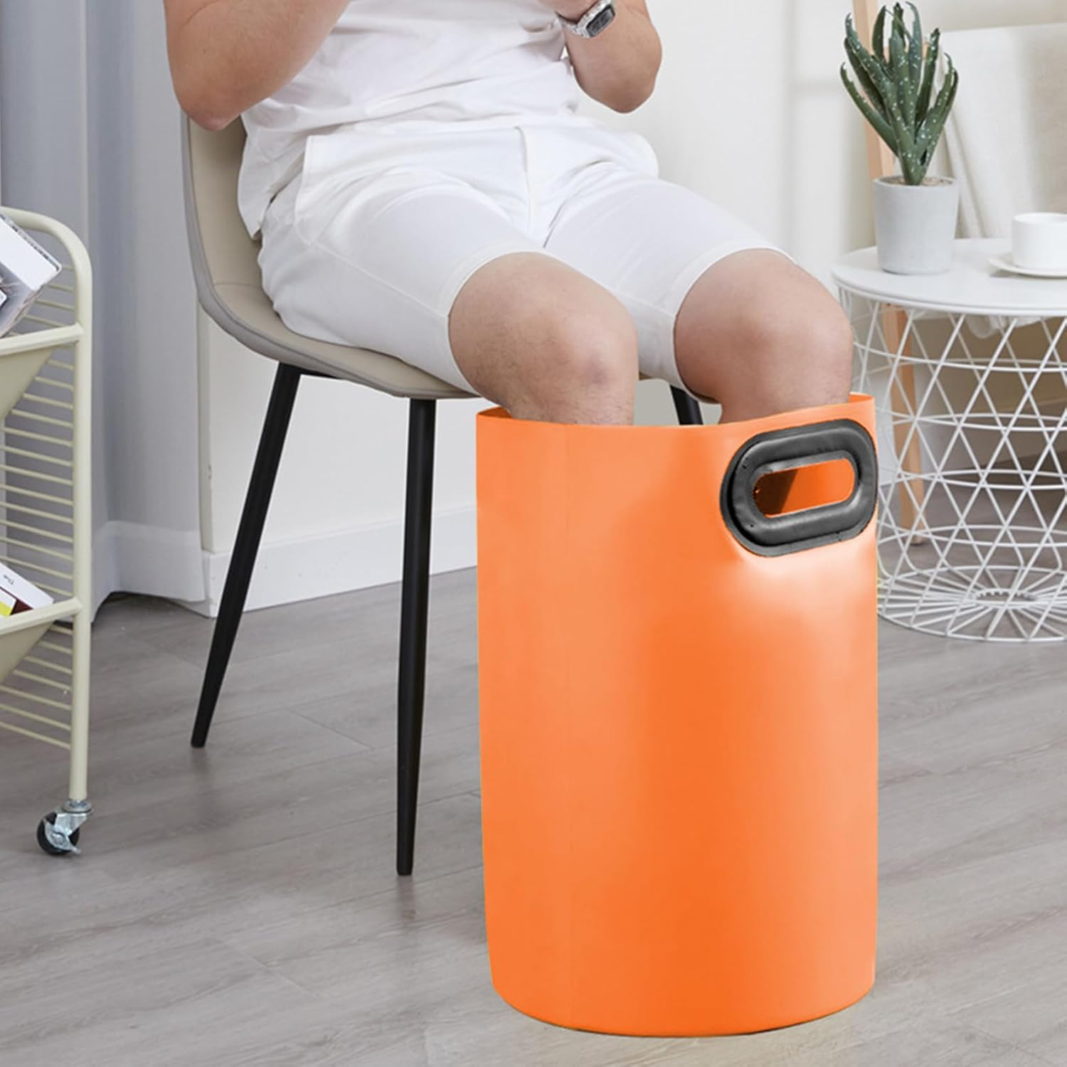 Collapsible Foot Bath Soak Tub,Portable Collapsible Foot Washing Basin | Thicken Collapsible Insulated Foot Bag Travel Over-The-Knee Bucket for Hotel, Camping Buniq - Large Orange image number 2