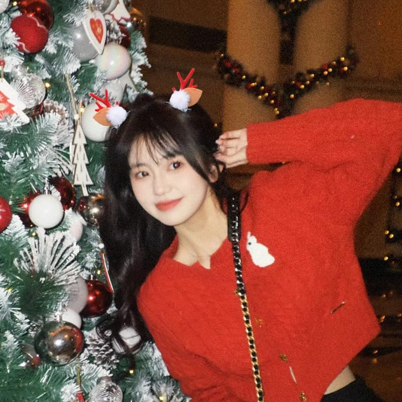 Christmas Deer Antler Hair Clips Xmas Christmas Hair Accessories for Girls Women Christmas Deer Ears Hair Clips Pins 4Pcs Reindeer Hair Barrettes Clips for Women Thick Hair Deer Antlers Costume image number 3