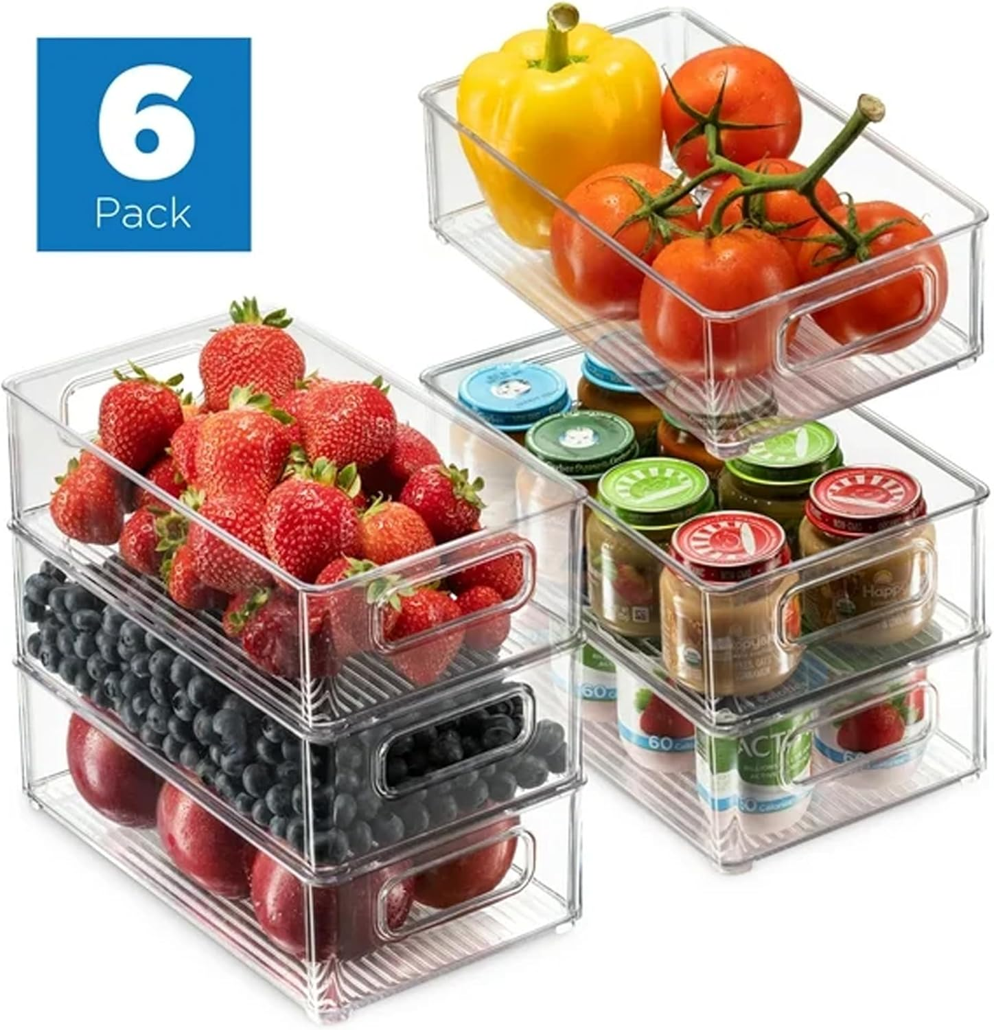 6 Pack Fridge Organiser, Stackable Storage Containers, Bpa-Free, Kitchen Storage & Organization, Clear Fridge Storage, for Food, Drinks, Vegetable image number 3
