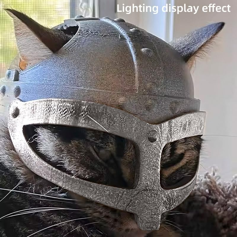 AIMALL Viking Style Cat Helmet for Pets, Creative Metallic Colour Decorative Cat Headwear, Lightweight Helmet for Cosplay, Photos, Small Pet Head Circumference 25&ndash;35Cm image number 5