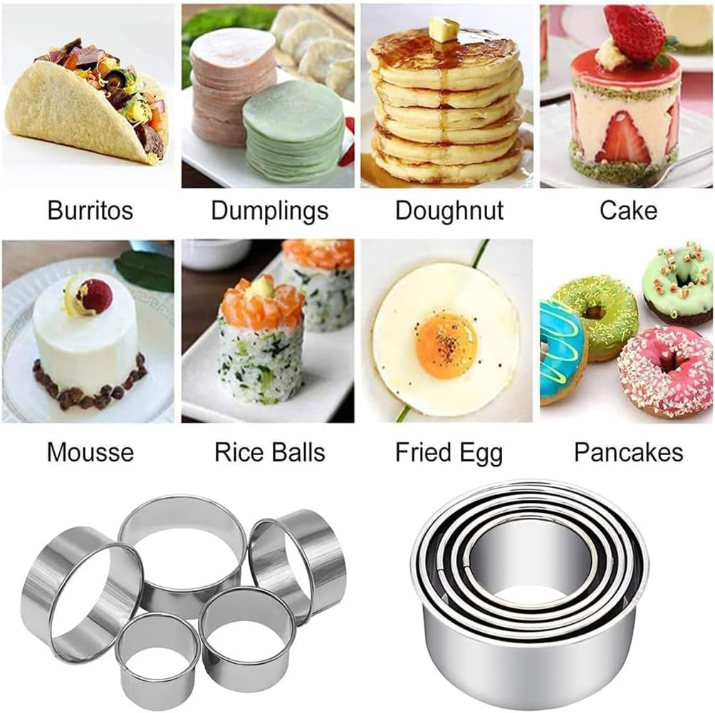 Biscuit Cutters, round Cookie Cutters/Stainless Steel Dumpling Skin Cutters/Cake Pastry Cutters/Cake Cookie Scone Cutters Molds Stamps for Cooking Baking (5Pcs, Plain Edge) image number 6