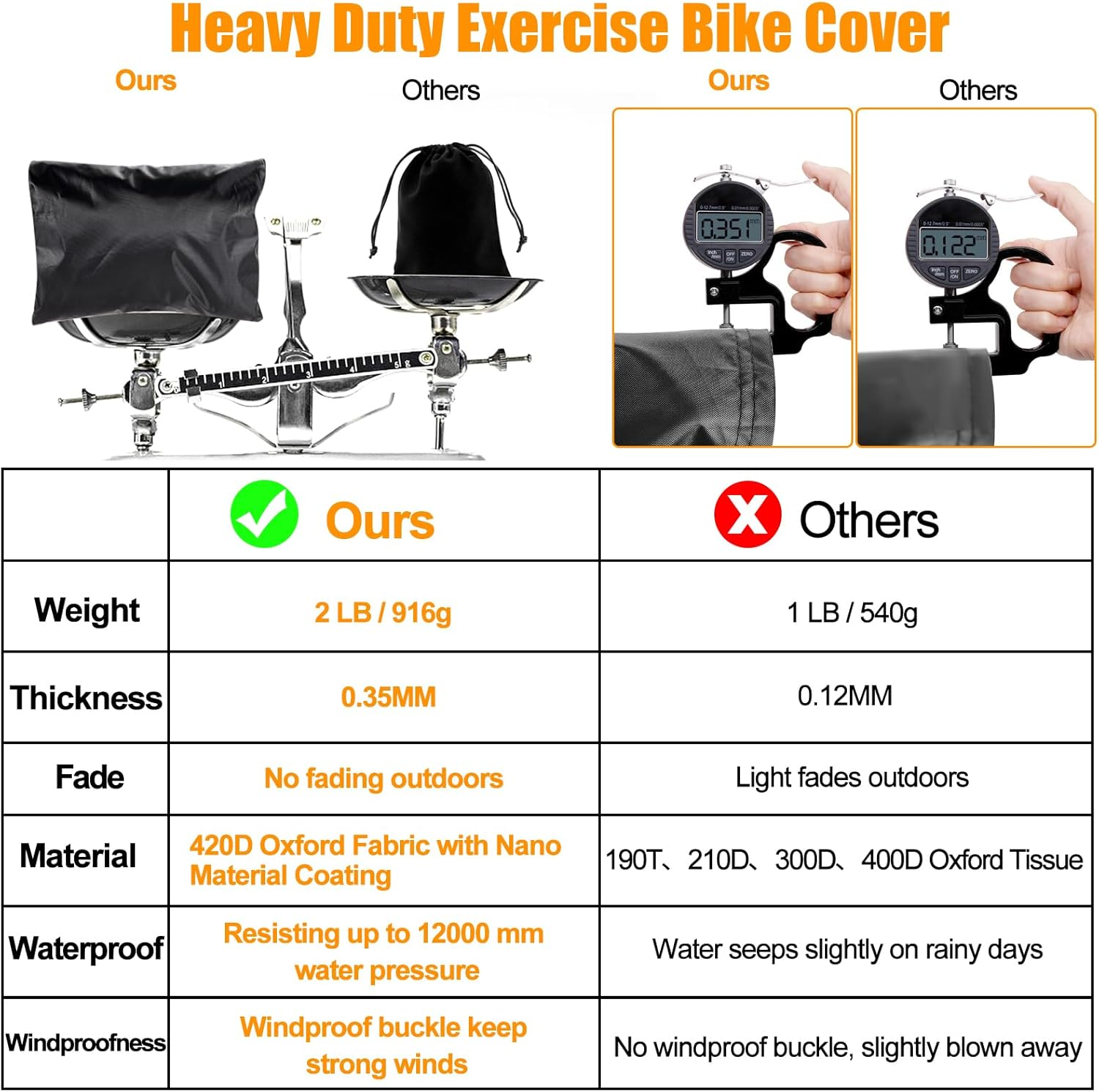 Exercise Bike Cover, Waterproof, 420D Oxford Spinning Bike, Indoor Dustproof Protective Cover, Uv-Resistant, Universal Exercise Bike Protective Cover with Waterproof Strips and Ventilation Opening image number 3