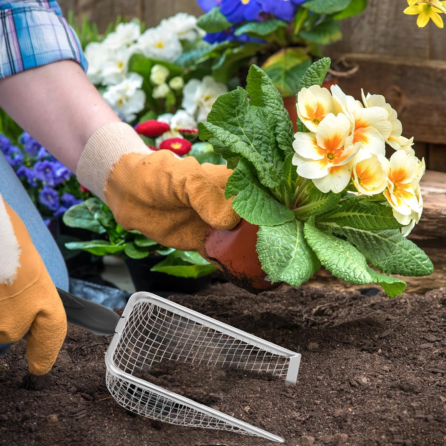 Soil Sifter, Sand Soil Compost Sifter Tool, High Efficient Sieve Sifters Potting Scoop, Multipurpose Ergonomic Gardening Shovel, Rocks Sifters, Sifting Tray for Small Gravel (Style2) image number 5