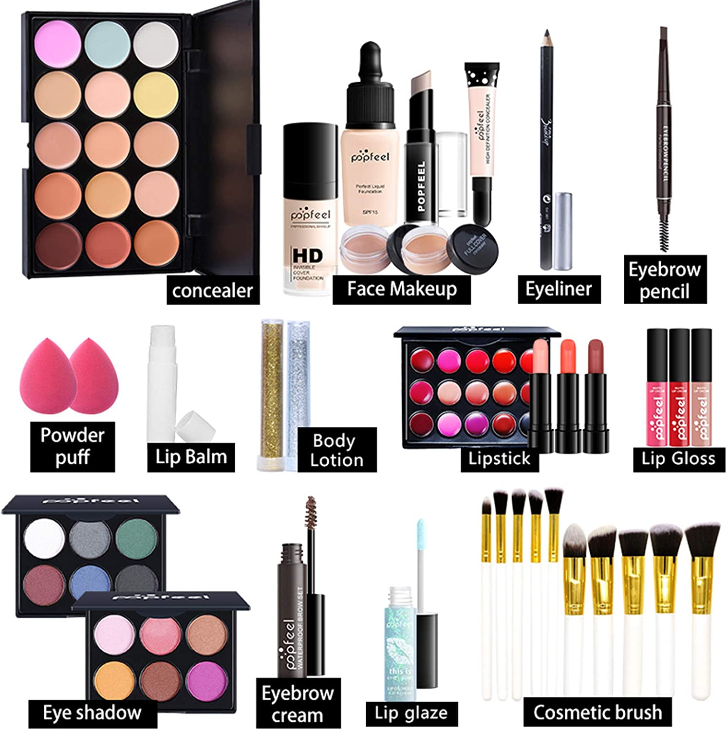 Professional Makeup Set,Mknzome Cosmetic Starter Kit with Storage Bag Portable Travel Make up Palette Birthday Xmas Gift Set Full Sizes Eyeshadow Face Powder Lip Gloss for Teenage & Adults (19 Pcs,Type A) image number 4