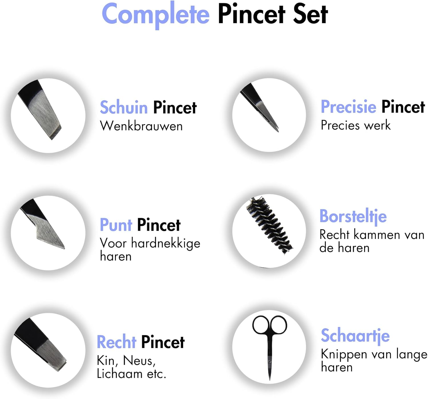 Bellaline Tweezers Set - Professional Eyebrow Tweezers Set with Scissors & Brush - 6-Piece Precision Set with Case - for Eyebrows, Hairs & Splitters (Black) image number 5