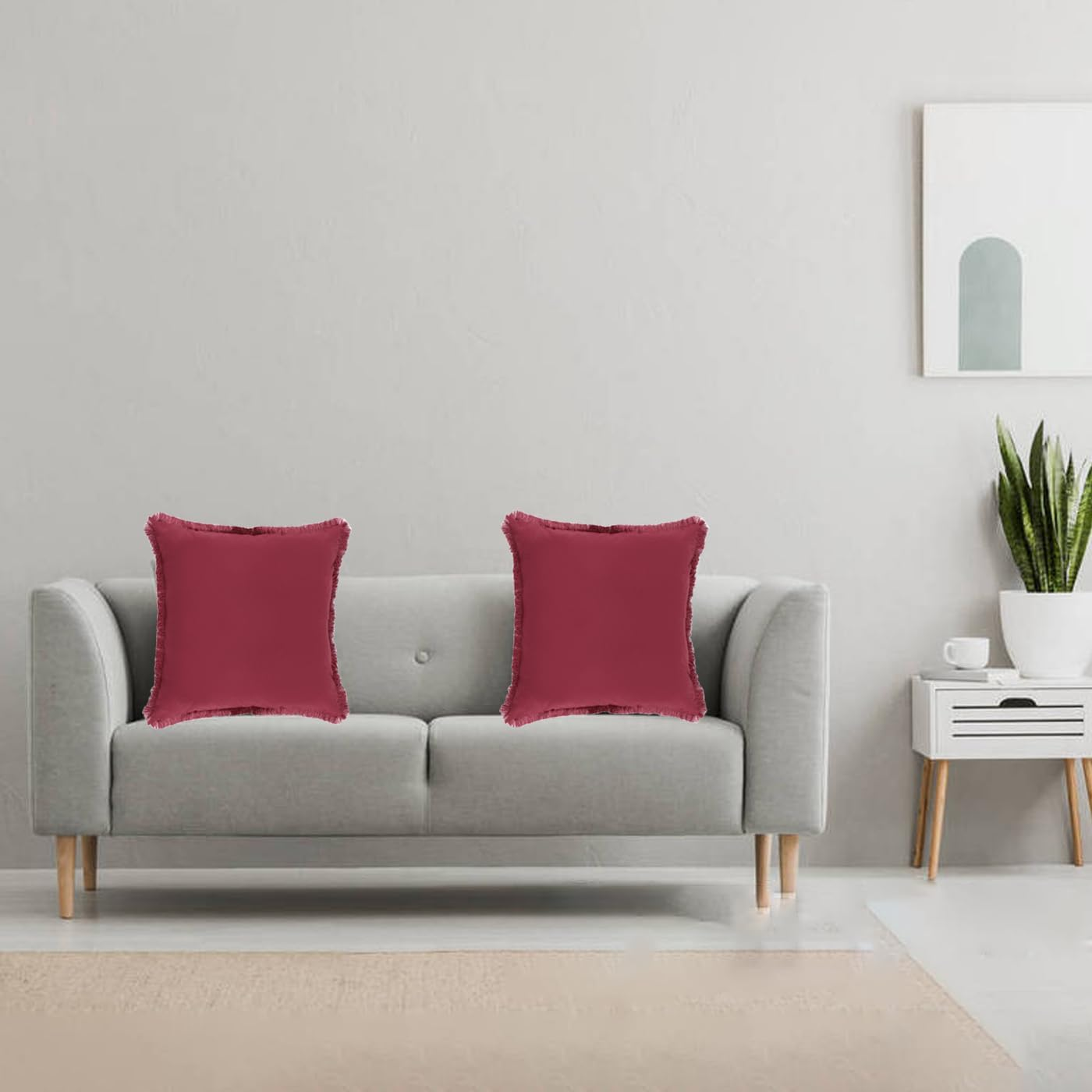 Set of 2 Decorative Linen Fringed Throw Pillow Cover, Cozy Boho Cushion Covers with Tassel Soft Washed Cotton Pillowcase Cushion for Couch Sofa Farmhouse Living Room Bed Natural Home Decor 18X18 Inch image number 4