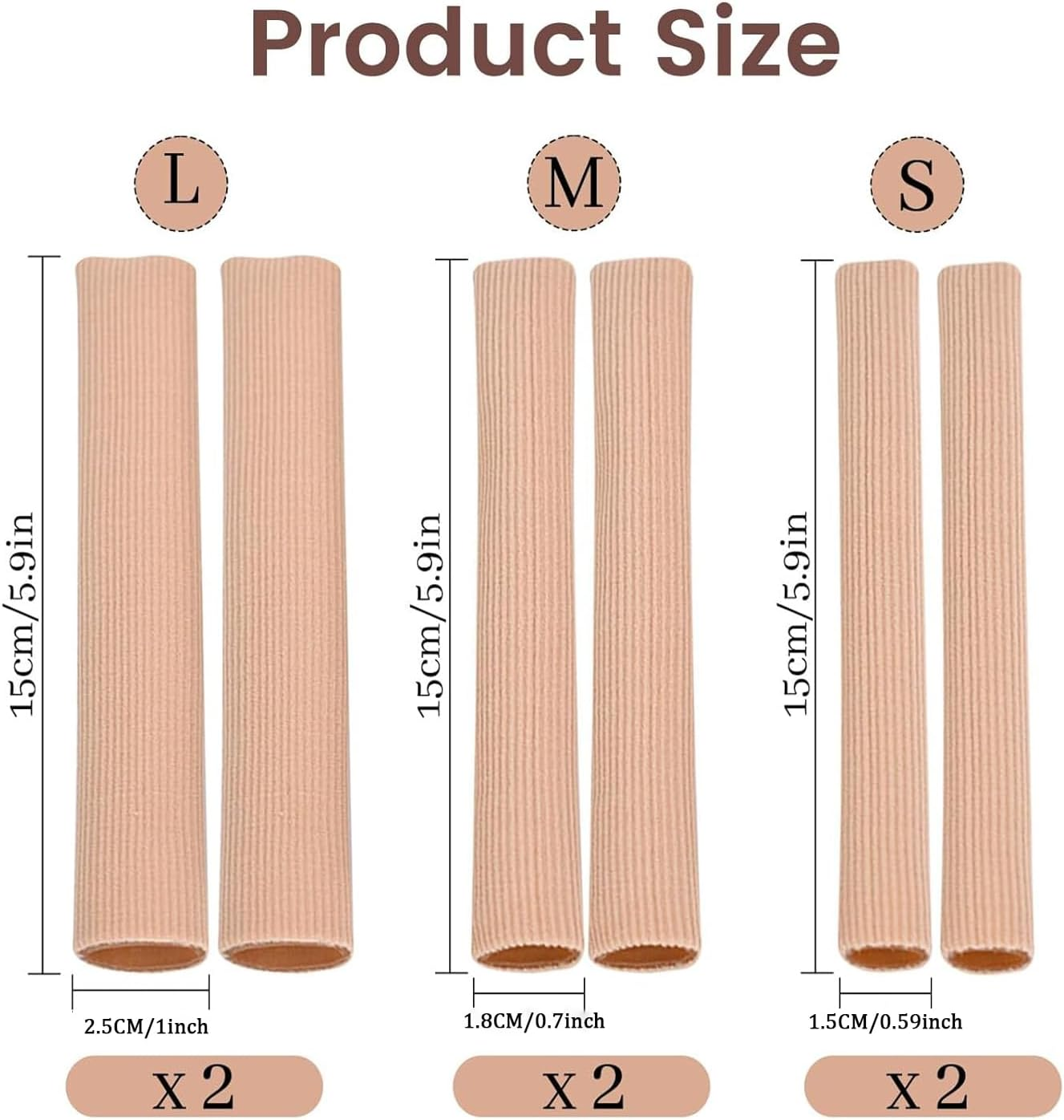 Lxcshljx 6 Pcs Toe Tubes with Gel Cushion, Cuttable Toe Tubes Sleeves, Elastic Fabric Gel Lined Toe Caps, Finger Toe Separator Tubing, Toe Covers Protectors for Relief Toe Pressure, Corn, Calluses image number 1