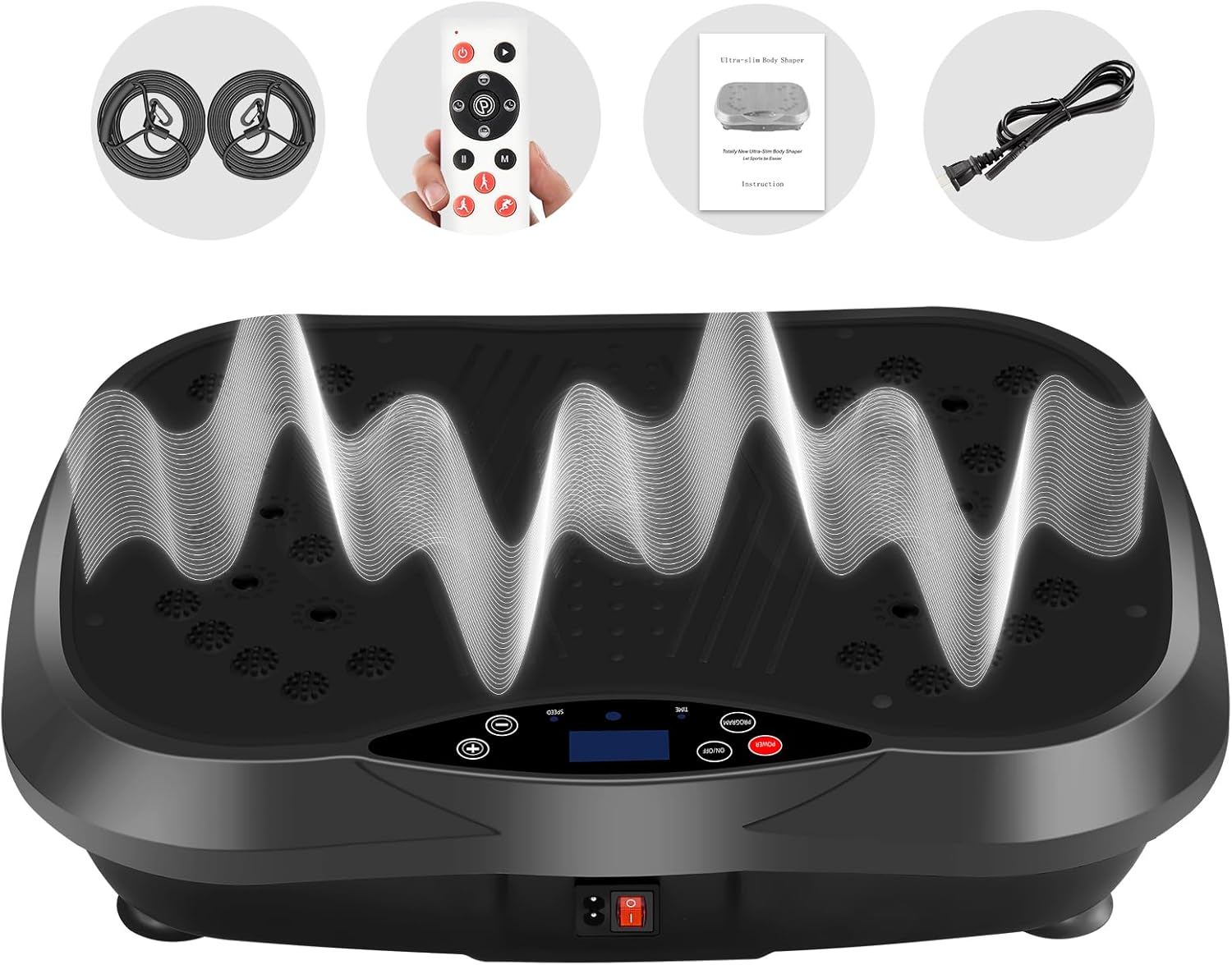 Yokele Vibration Plate Exercise Machine - Whole Body Fitness Vibration Platform - Home Training Equipment for Recovery & Wellness & Weight Loss + Resistance Bands + Remote (Black) image number 3