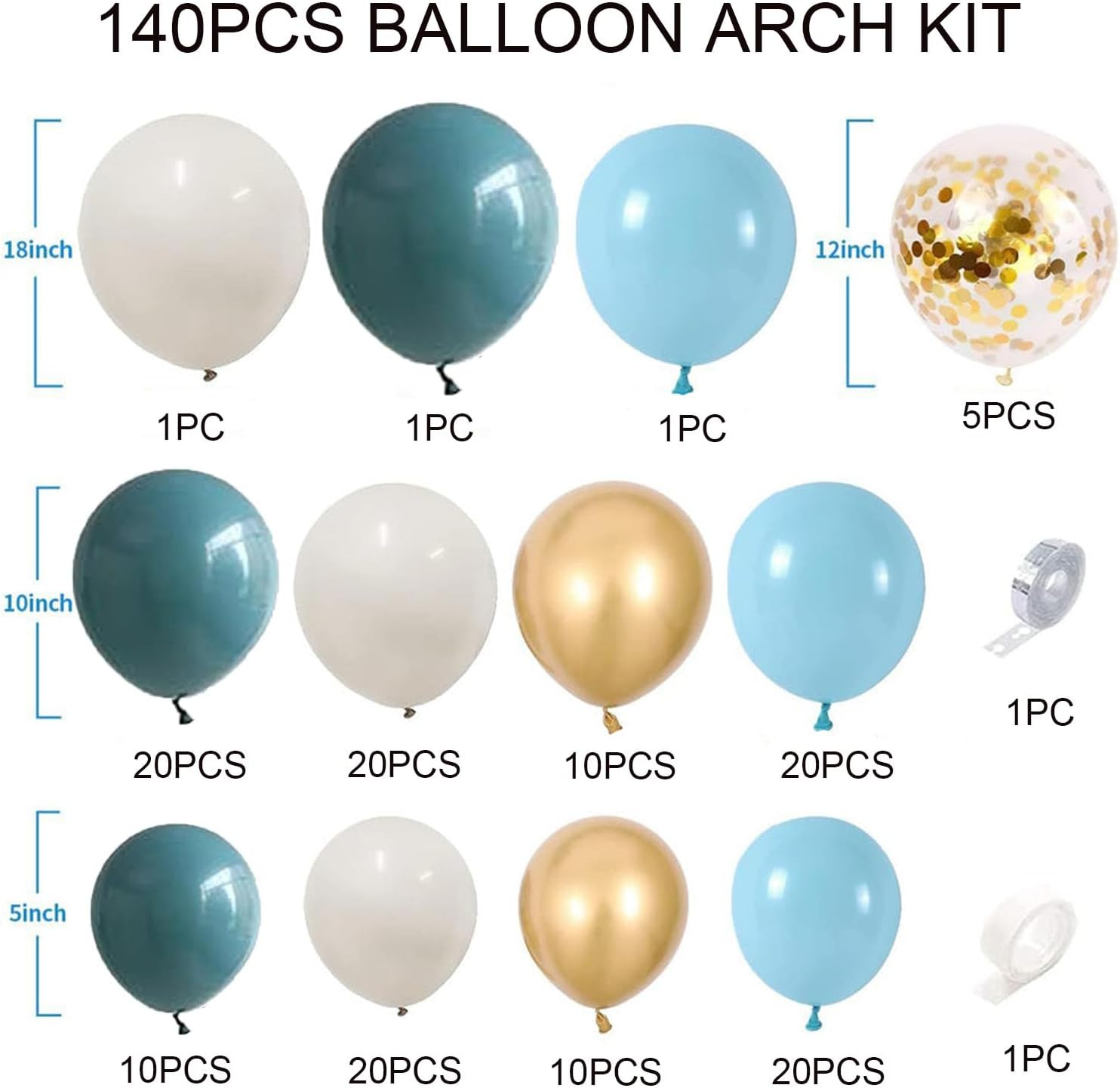 Dusty Blue Balloons Arch Kit,140Pcs Blue Balloons Arch Garland Kit with Sea Blue Gold Balloon,Sand White Nude Balloons for Boys Baby Shower,Birthday Party Decoration,Graduation Decor,Wedding image number 1