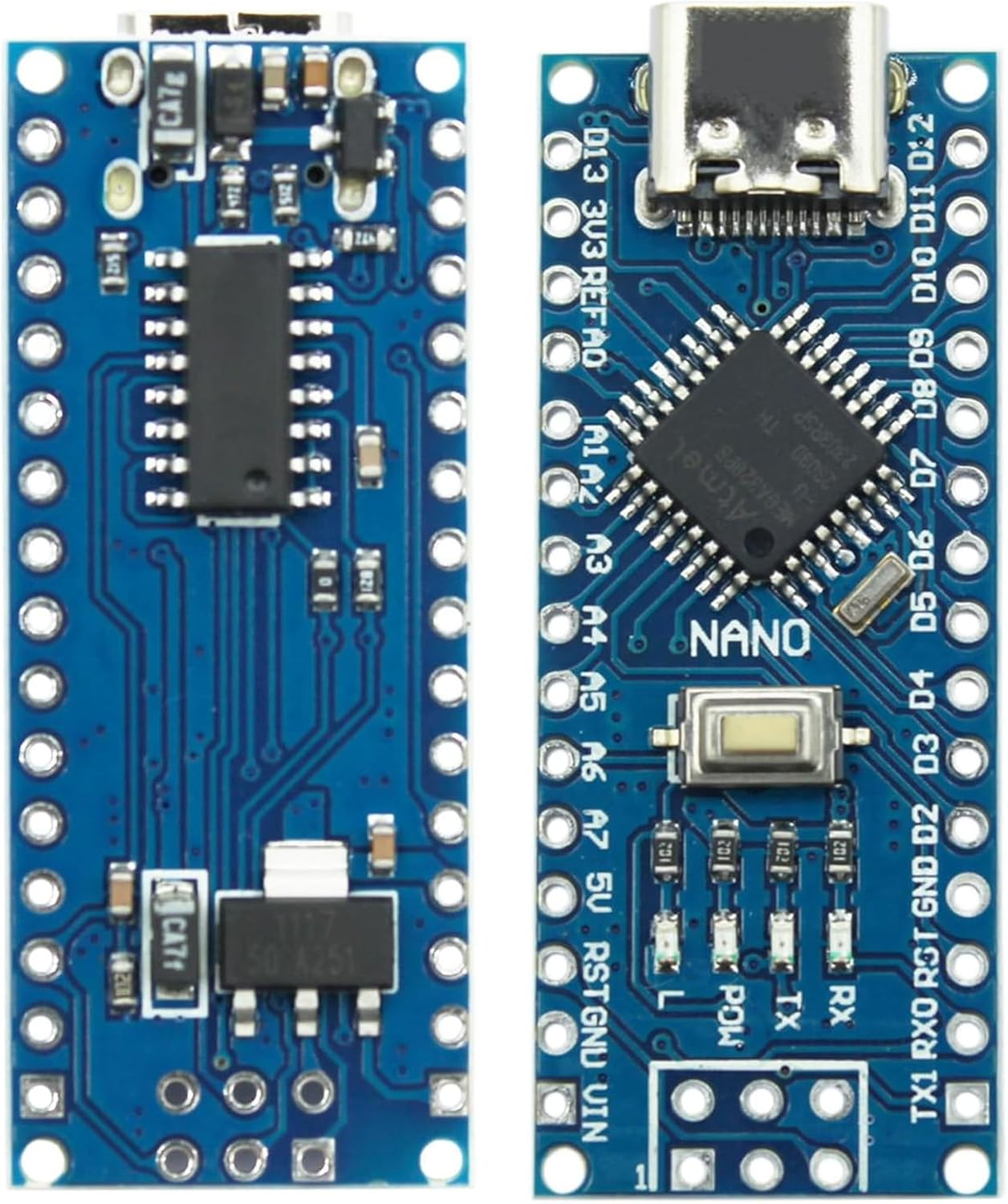 A-DIGISHUO 2Pcs Nano V3.0 Atmega328P CH340G | Microcontroller Board Development Board |5V 16M Type-C Port Module with PIN Connector Pins Not Soldere image number 2