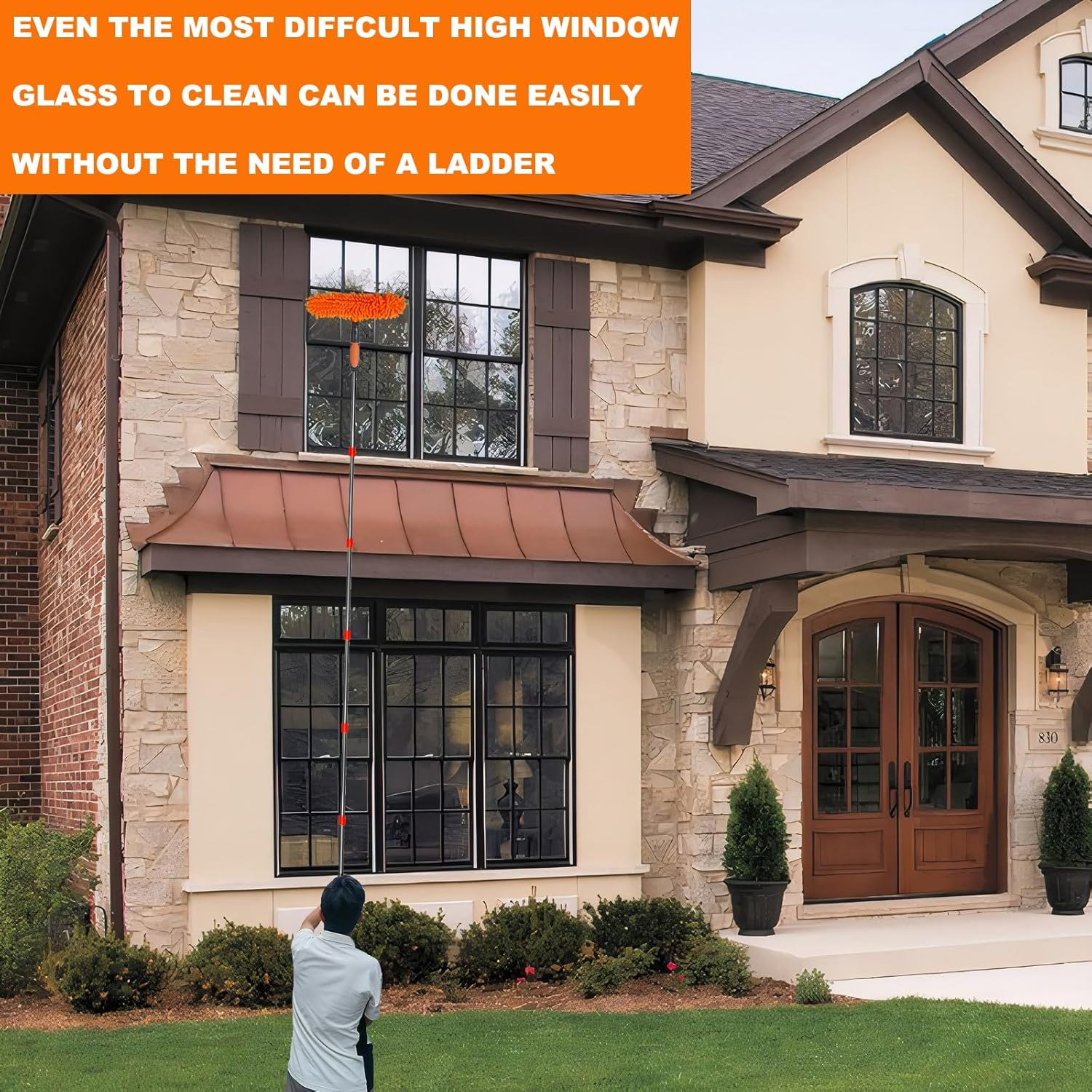 20+ Feet Reach 2 in 1 Window Washing Squeegee & Duster with 3-14 Ft Spliceable Extension Pole // Window Cleaning Tool & Window Washer Squeegee for Home Indoor Outdoor Window Washing image number 4