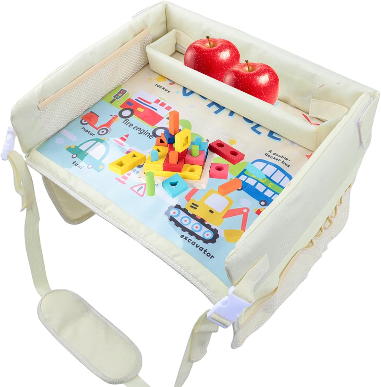 Kids Travel Tray for Car, Car Seat Tray for Kids Travel, Road Trip Essentials, Toddler Lap Desk Organizer, Soft Padding, Waterproof, Carseat Table for Roadtrip Activities (Pink)