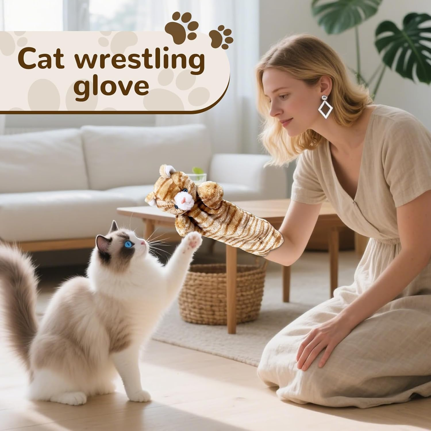 Cat Puppet Wrestler | Cat Rag Doll Wrestler | Sensory Stimulation Pet Kitten Hand Doll for Mental Stimulating Boredom Relief Entertainment Enrichment Indoor Exercise - Cat image number 2