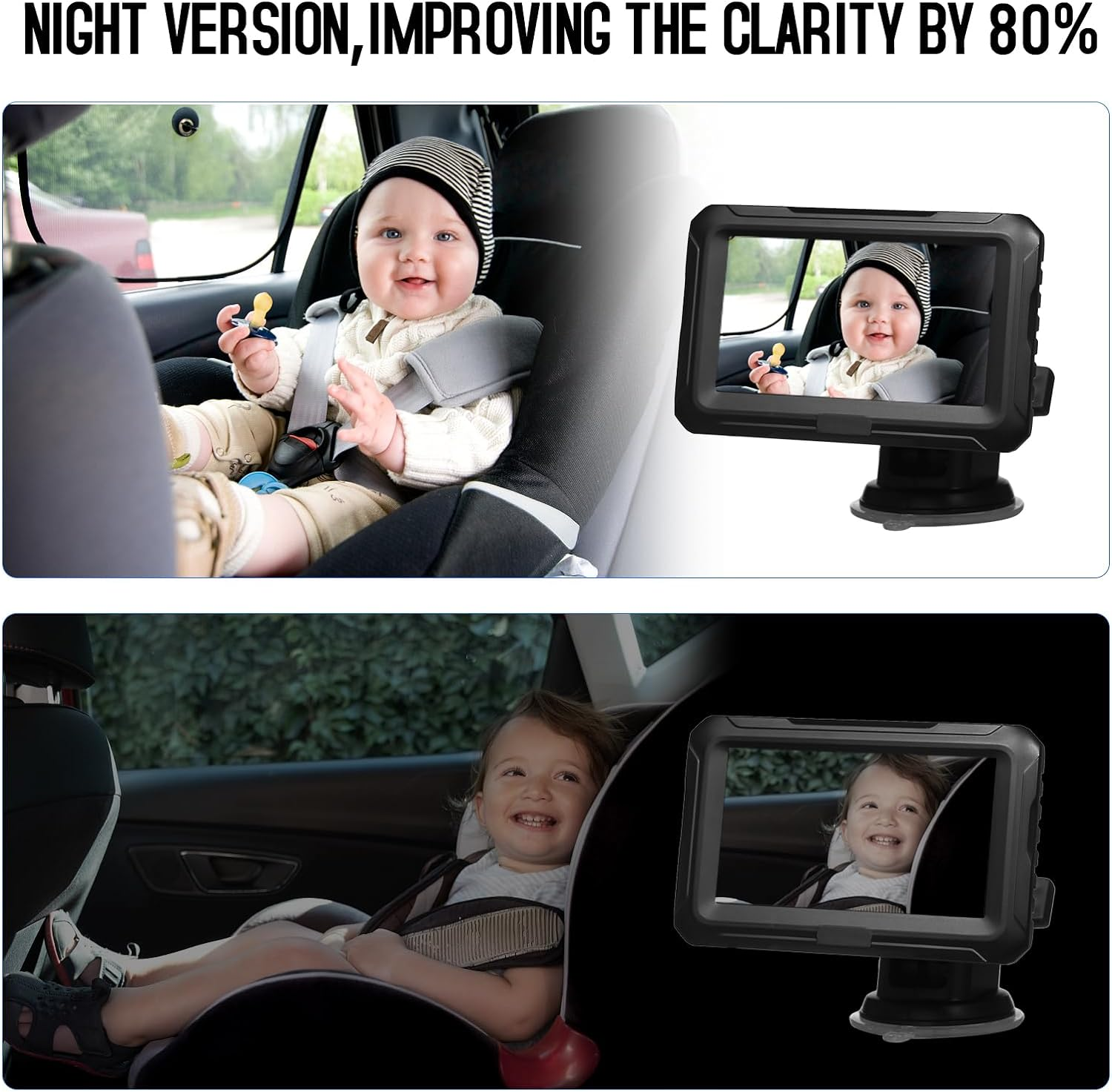 Baby Car Mirror, 1080P Baby Monitor with Camera Baby Car Mirror with 4.3'' IPS Screen Function Adjustable Wide View Angle for Infants Kids Pets image number 4