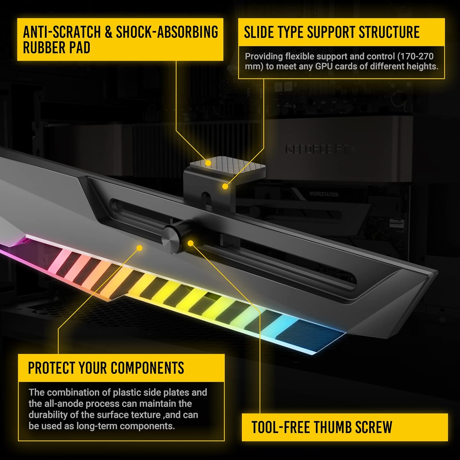 Antec Dagger ARGB 5V 3-Pin 5 Holes GPU Bracket, 170-270 Mm, Black image number 2