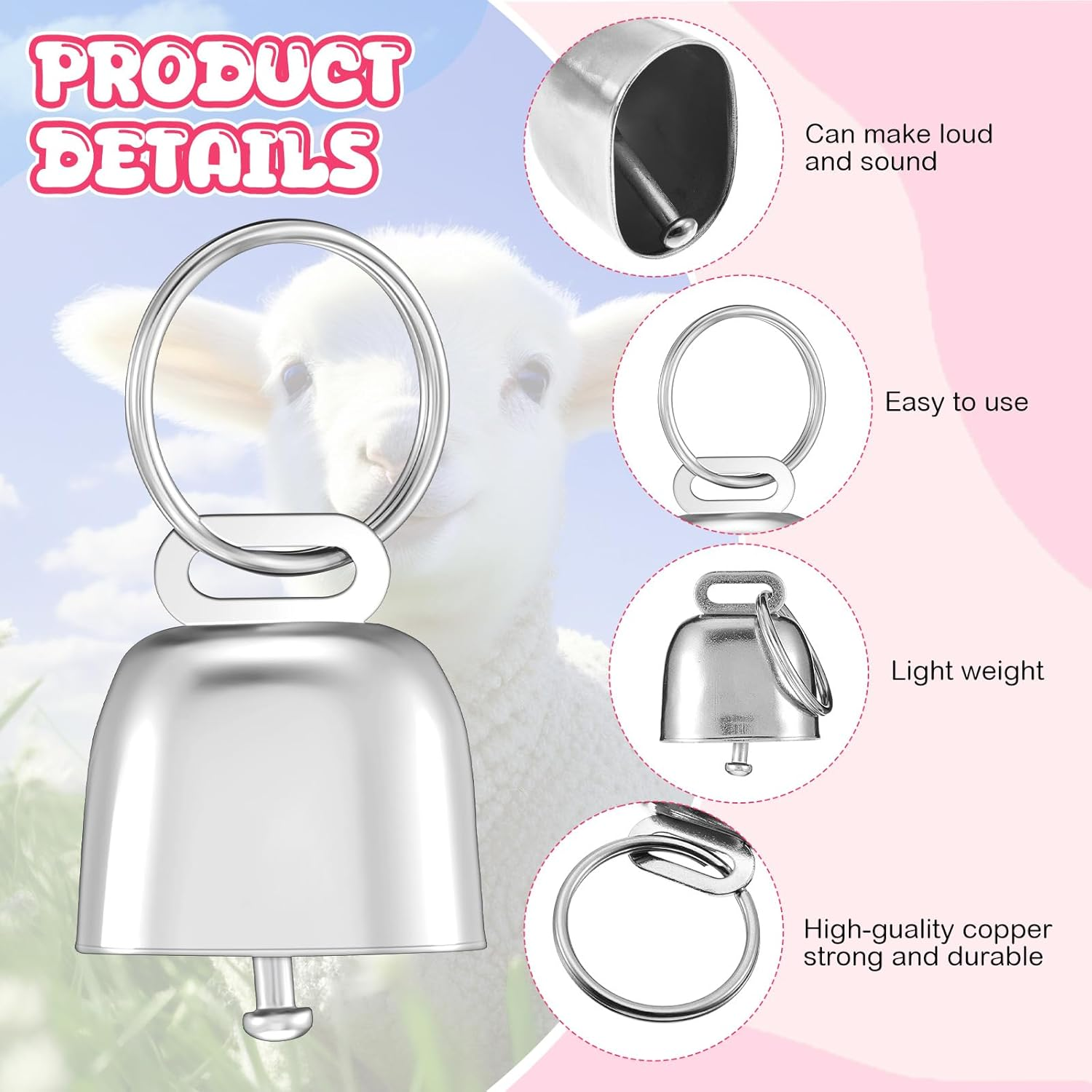 2 Pack Goat Collars with Bells, Sheep Grazing Copper Bells and Adjustable Nylon Collar Set Loud Bronze Bell for Farm Animal Sheep Cow Accessories Christmas Thanksgiving Gift for Goat Lovers image number 6