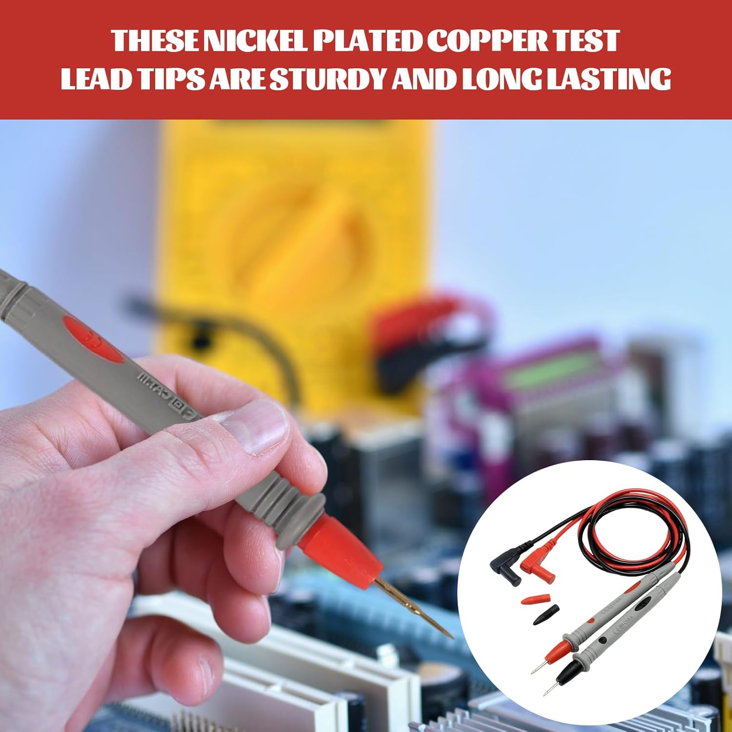 Multimeter Leads, Lead Test Kit, 2Pcs Alligator Clips, Soft Silicone Electrician Test Leads Kit CAT III 1000V, Multimeter Leads 20A with 1000V 10A Crocodile Clips and 2Pcs Needle Probe image number 4