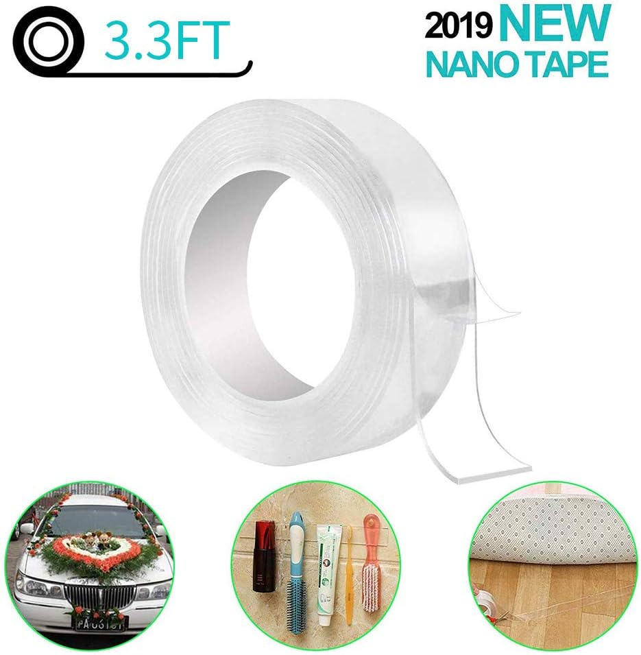 SHANGLIN Nano Tape Roll Double Sided Adhesive Tape 3.3 Foot Traceless Washable Nano Tape Stick Grip Gel Rsable Nano Gel Pads for Fing Car Windowshield Glass Carpet Mats Photos Posters Household Industrial image number 3
