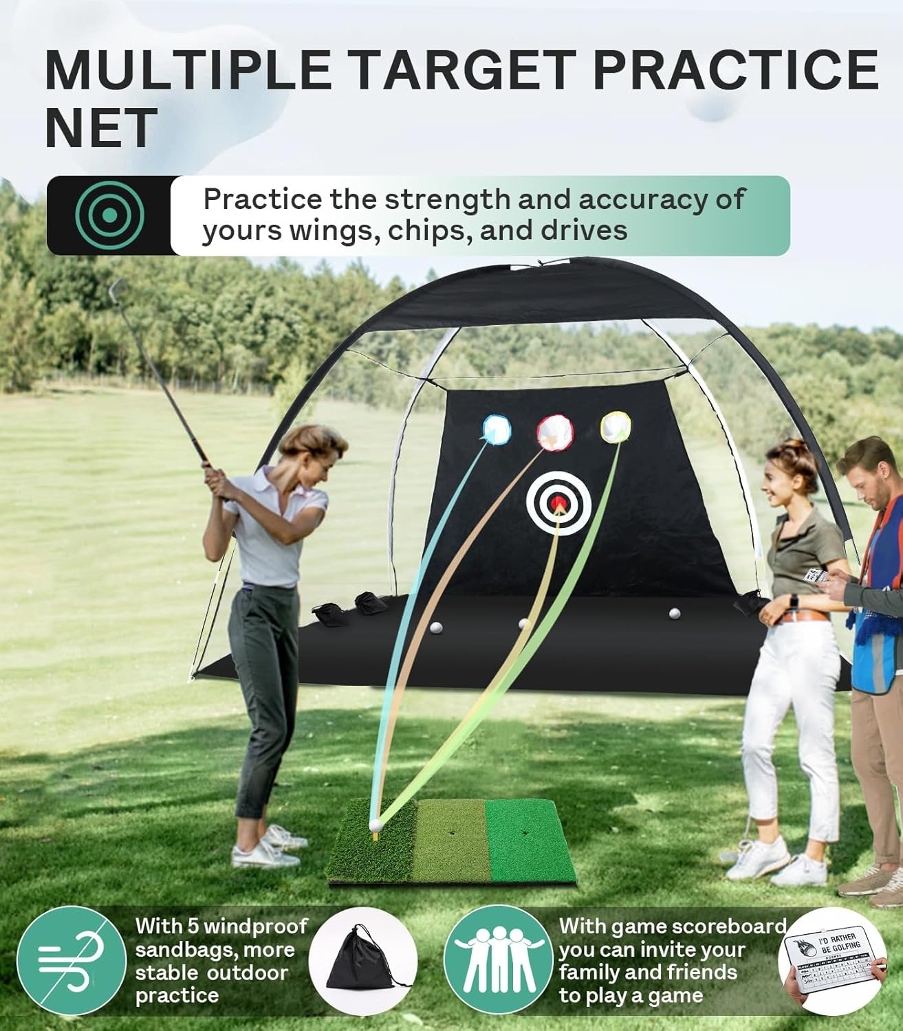 Golf Practice Net 10X7Ft with Foldable Tri-Turf Mat, All in 1 Hitting Net with Scoreboard & Target, Chipping Training for Backyard Driving, Christmas Ideal Gifts for Men image number 6