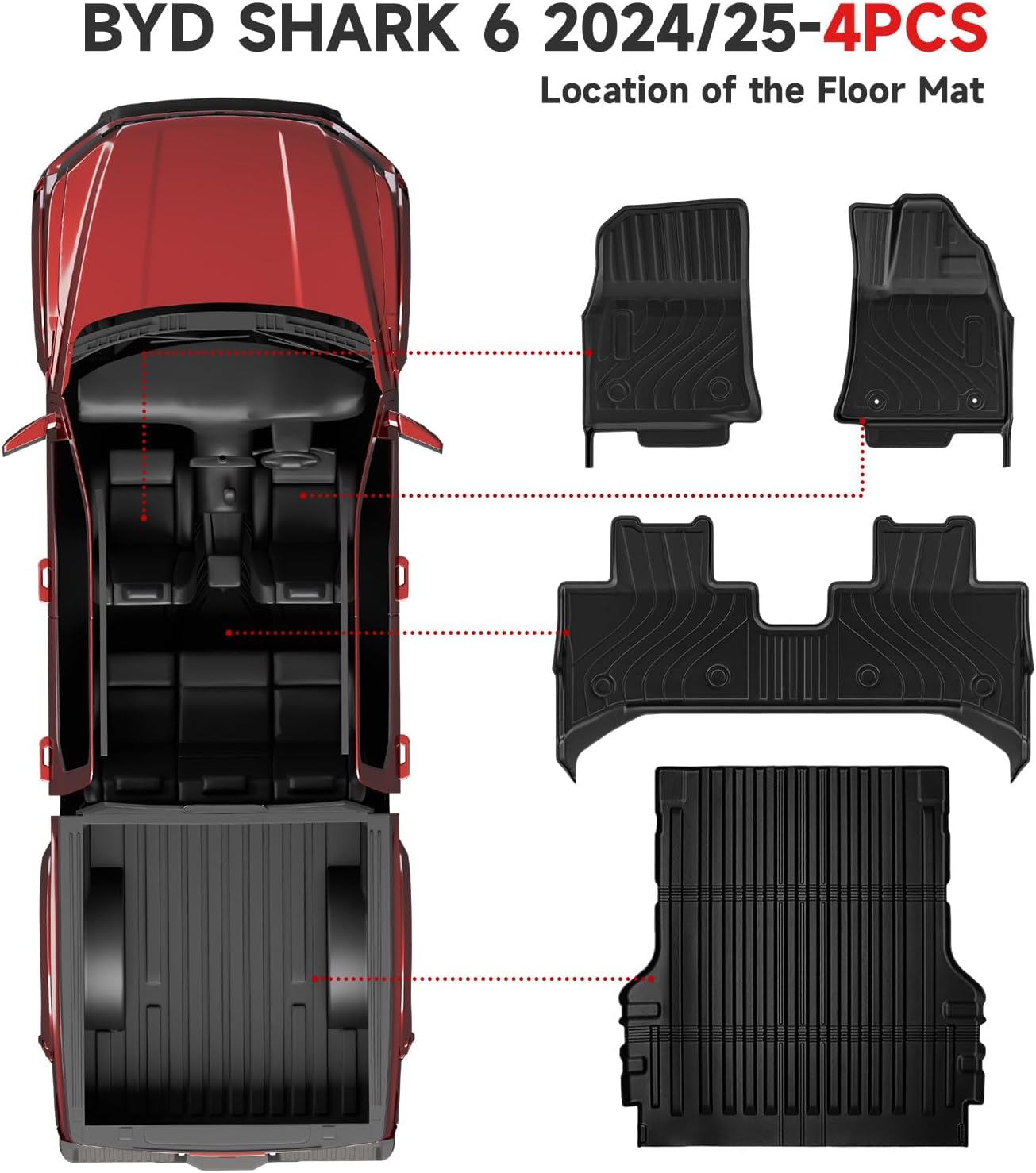 BYD Shark 6 Floor Mats Custom Fit for 2024 2025 Shark- All Weather TPE Floor Liners Trunk Mat 4 Piece Set Waterproof Car Mats(Rhd) image number 6