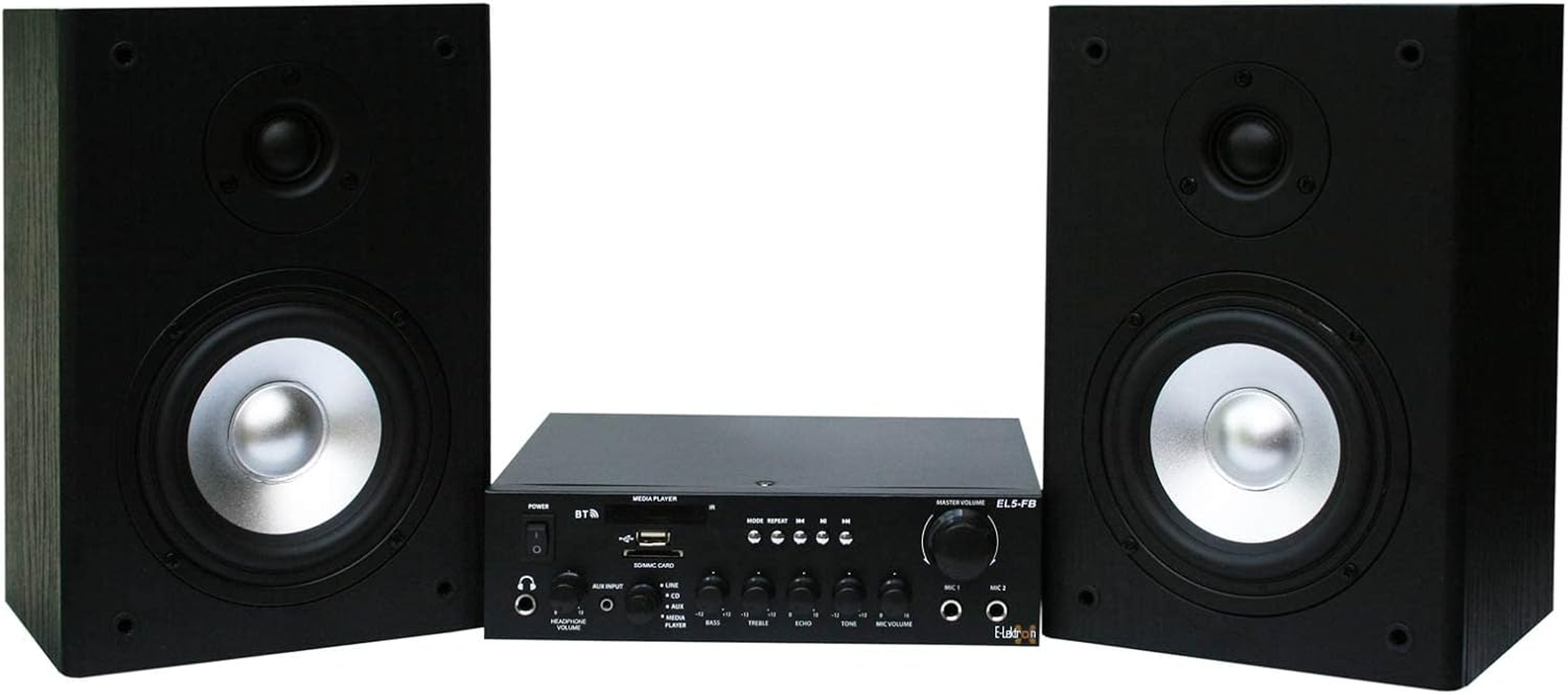 E-Lektron EL103401 EL-FB Hifi Digital Class D Amplifier Bluetooth FM with 2-Way 5.5 Inch Home Stereo Wooden Studio Monitor Speaker 200W image number 5